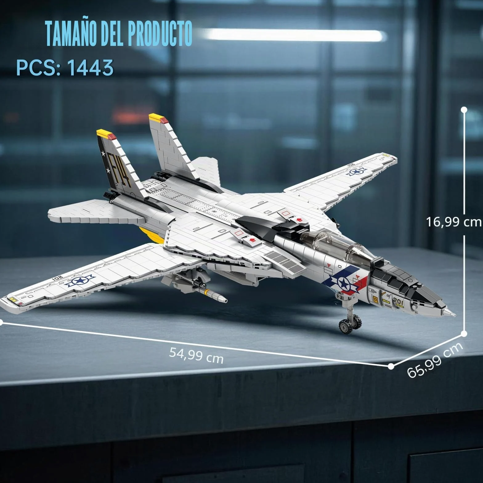 Reobrix F-14 Tomcat Fighter Jet - Juego de construcción de 1600 bloques de alas móviles, kit de modelo de avión militar para adultos y niños a partir de 14 años, unisex, no plegable