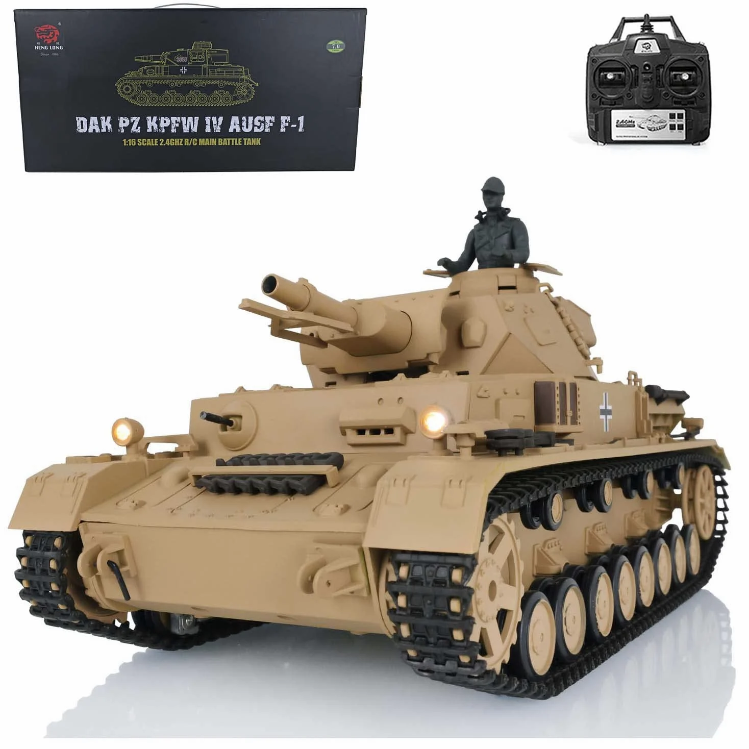 Tanque Heng Long 1/16 Panzer IV RC - Mando a distancia 2,4 G BB Shooting Airsoft Tank modelo 3858-360° rotación torre, generador equipado, vehículo militar de plástico acabado