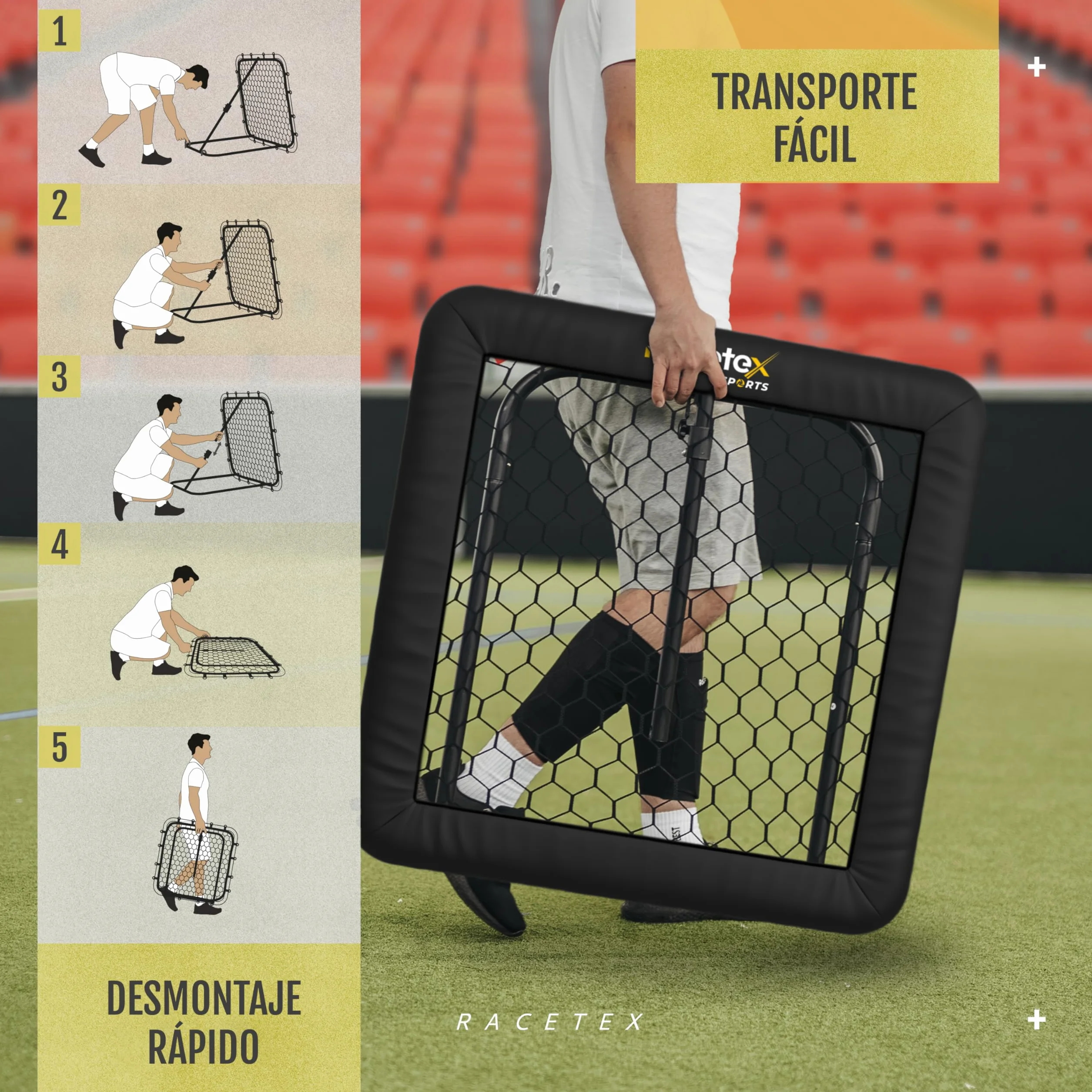 Racetex Fútbol Rebounder Negro Acero Inoxidable