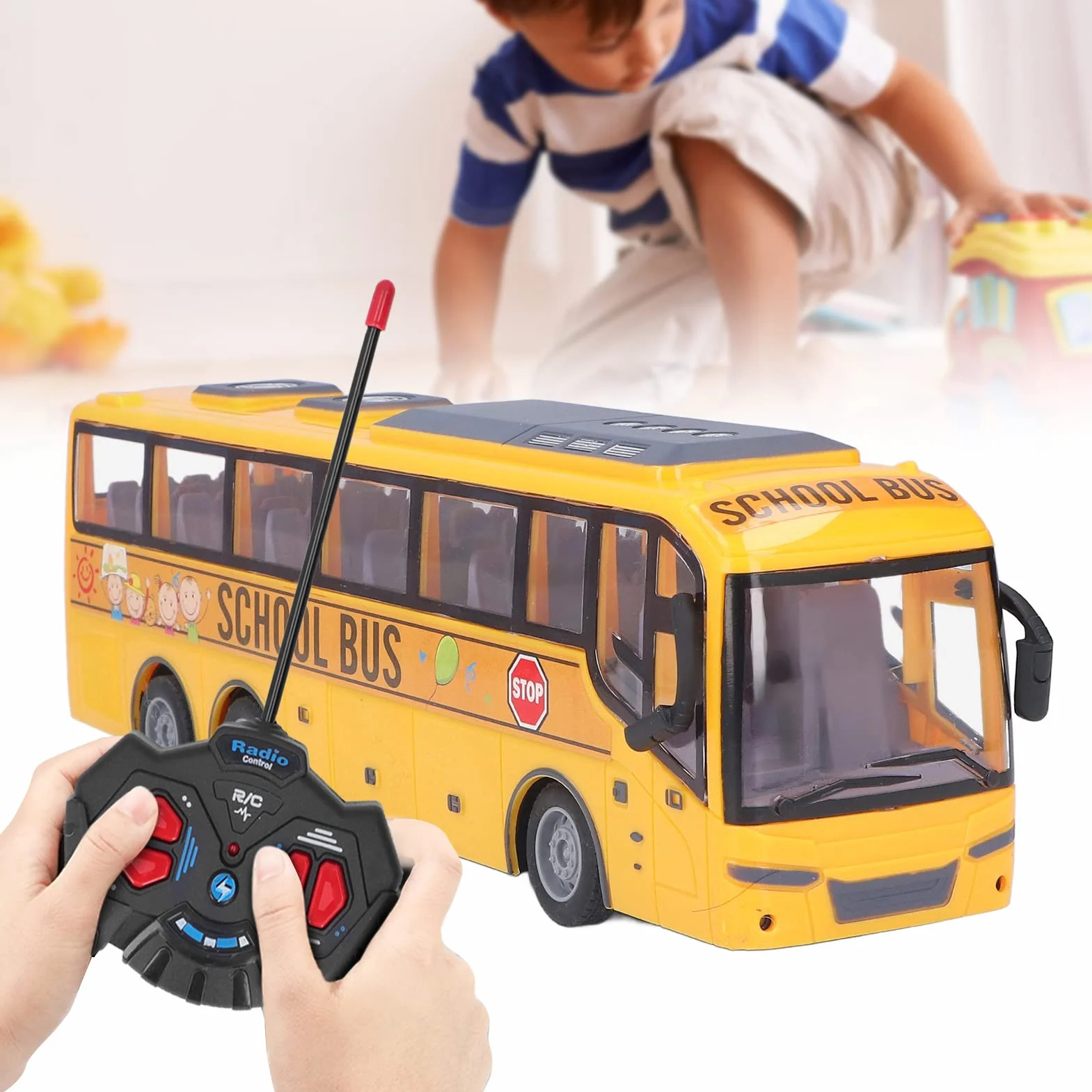 Dilwe Juguete de AutobúS Escolar RC, AutobúS de Control Remoto de SimulacióN para niñOs con Regalo de CumpleañOs de Juguete de VehíCulo ElectróNico Ligero
