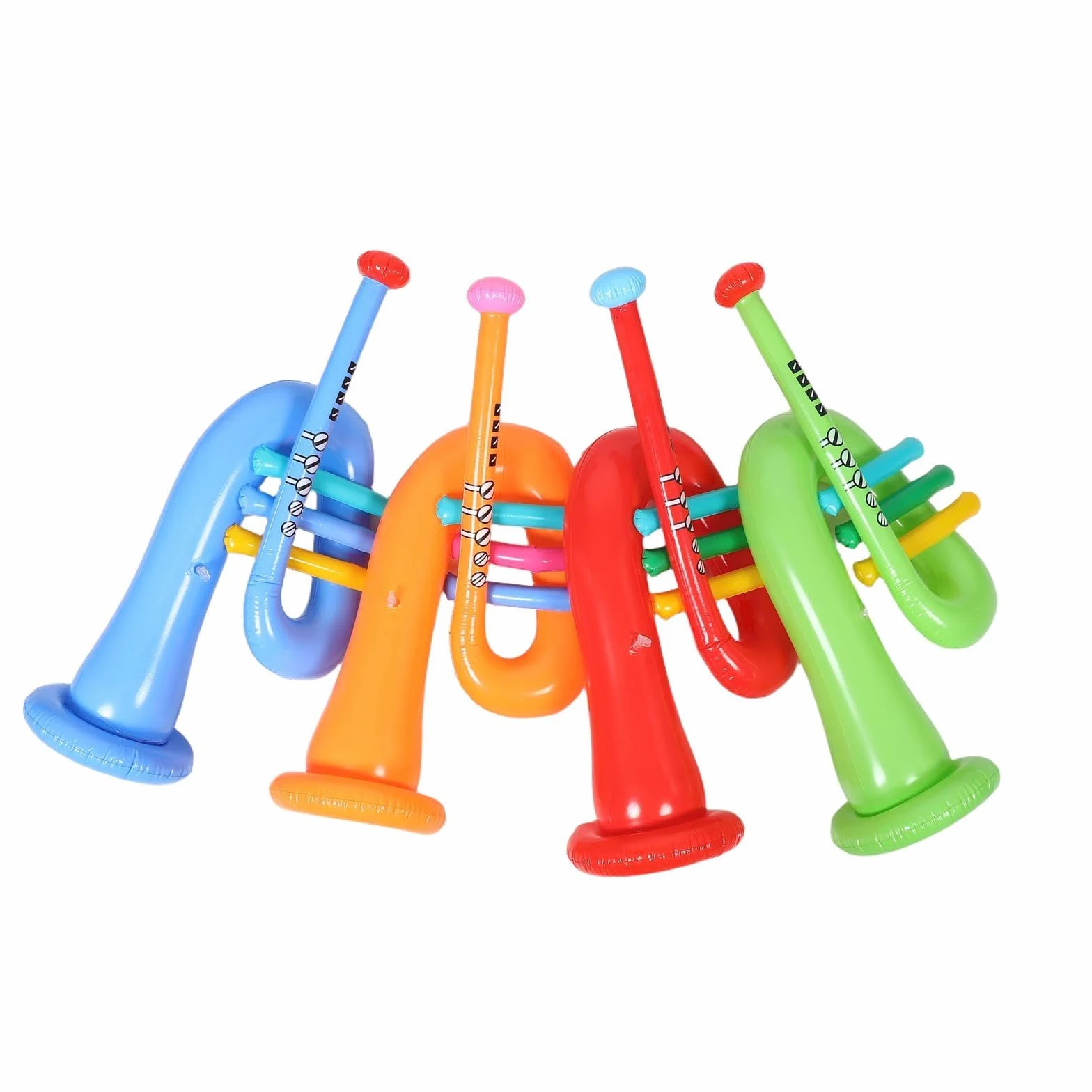 4 trompetas inflables de juguete: trompeta inflable de simulación, juguete musical que hace ruido para fiestas de cumpleaños infantiles y celebraciones deportivas.