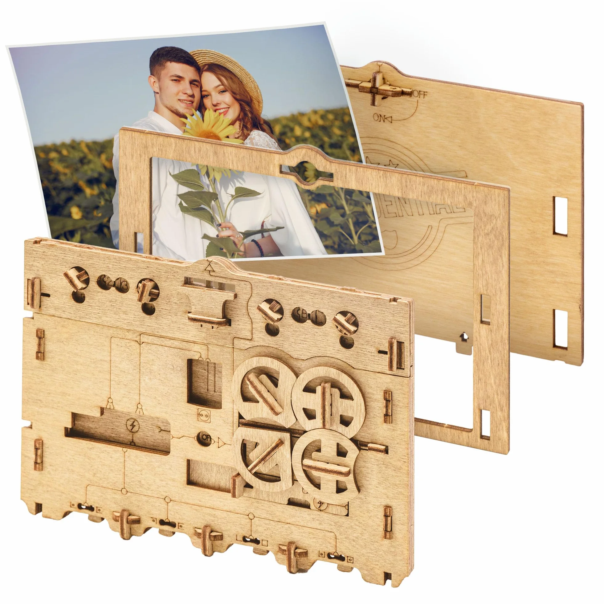 iDventure Clueframe – Marco de Fotos Secreto Caja rompecabeza – Juego de Escape Room – Caja Personalizada - Puzzle 3D de Madera - Regalos Originales