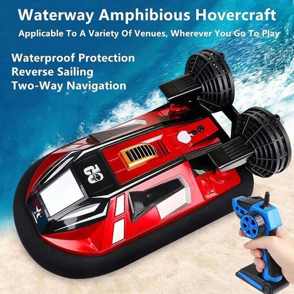 WOLWES RC-Boot Amphibisches Ferngesteuertes Hovercraft, 2,4-GHz-RC-Fahrzeug, Wasserland-Hochgeschwindigkei S-RC-Schiff, Wasserdichtes RC-Boot-Stunt-Elektrospielzeugauto, Kindergeburtstagsgeschenk