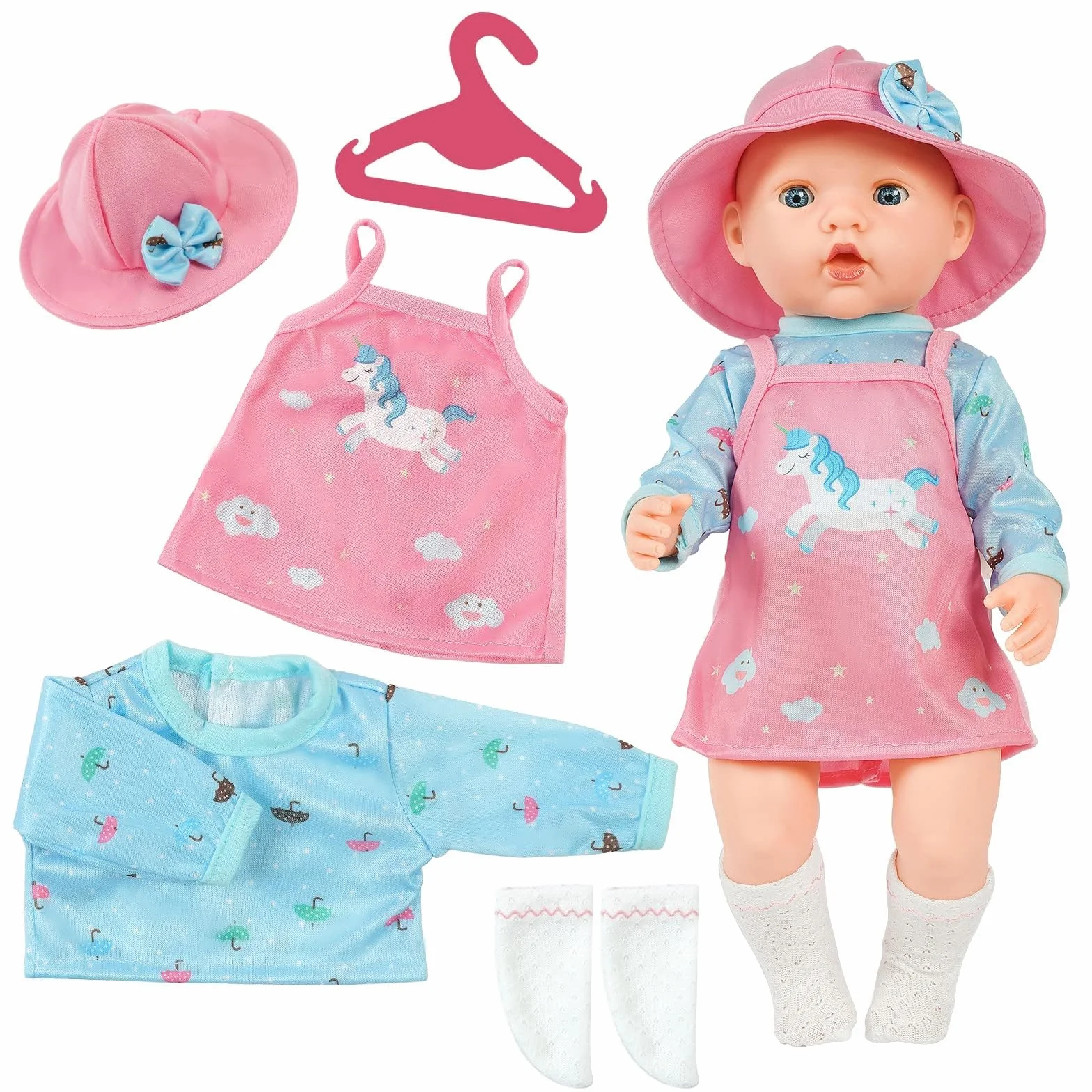 Aolso Ropa de Muñeca para Muñecas,Vestido para Muñecos Bebé de 35cm-45cm,Conjunto de Ropa de Muñeca con Sombrero,Juego de Disfraz de Muñeca para Niños y Niñas