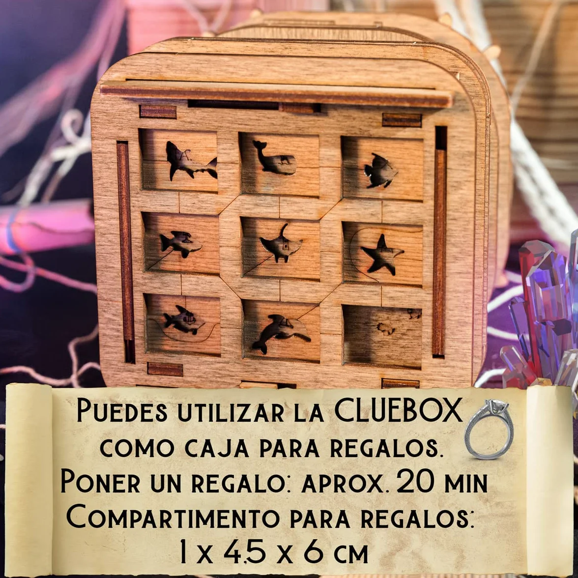 Cluebox, Un juego de escape en una caja, el cofre de Davy Jones, rompecabezas 3D de madera cada de regalo, caja de trucos
