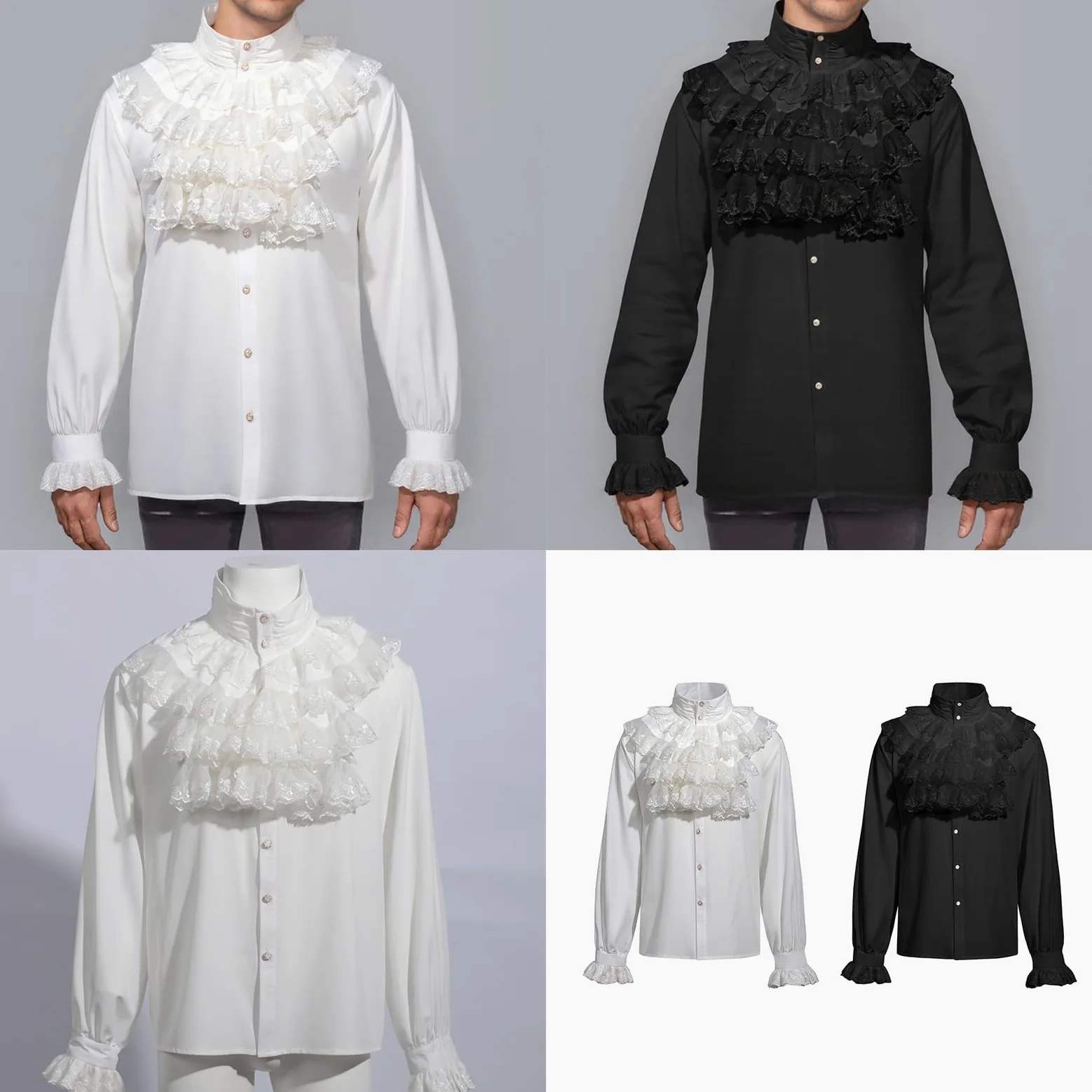 Camisa pirata para hombre, con volantes, estilo victoriano, renacentista, Sterevunk, vampiros, poeta, disfraz medieval de Halloween