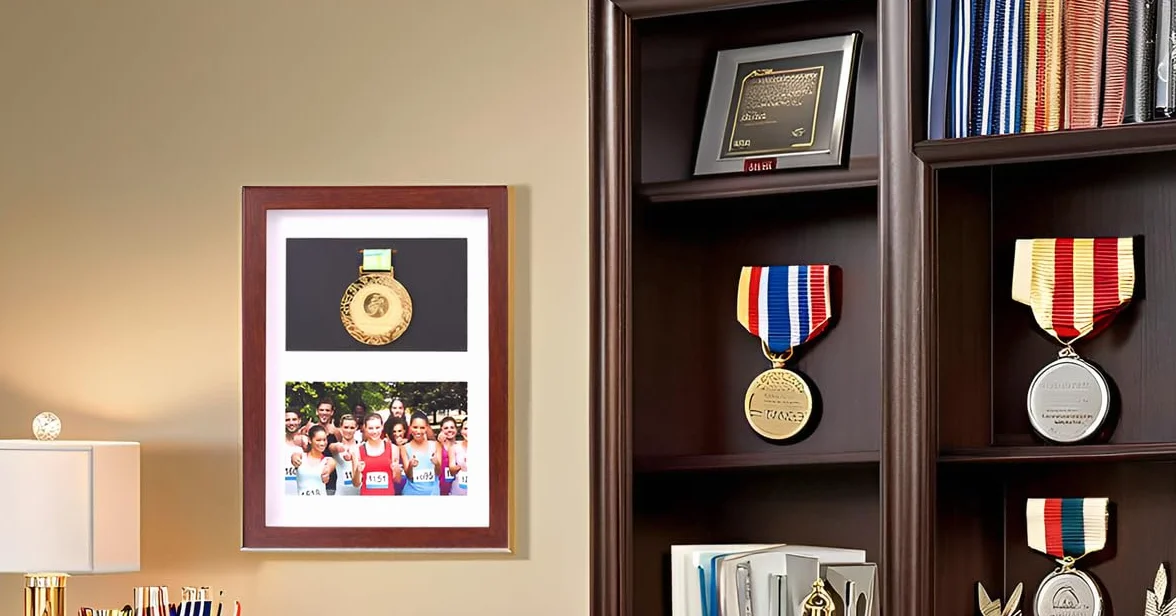 Marco para exhibir medallas, medalla deportiva Caja 3D Marco de fotos, marco negro y color nogal profundo para marco profundo 3D para mostrar medallas de guerra/militar/deportivo (1 medalla + 1 foto)