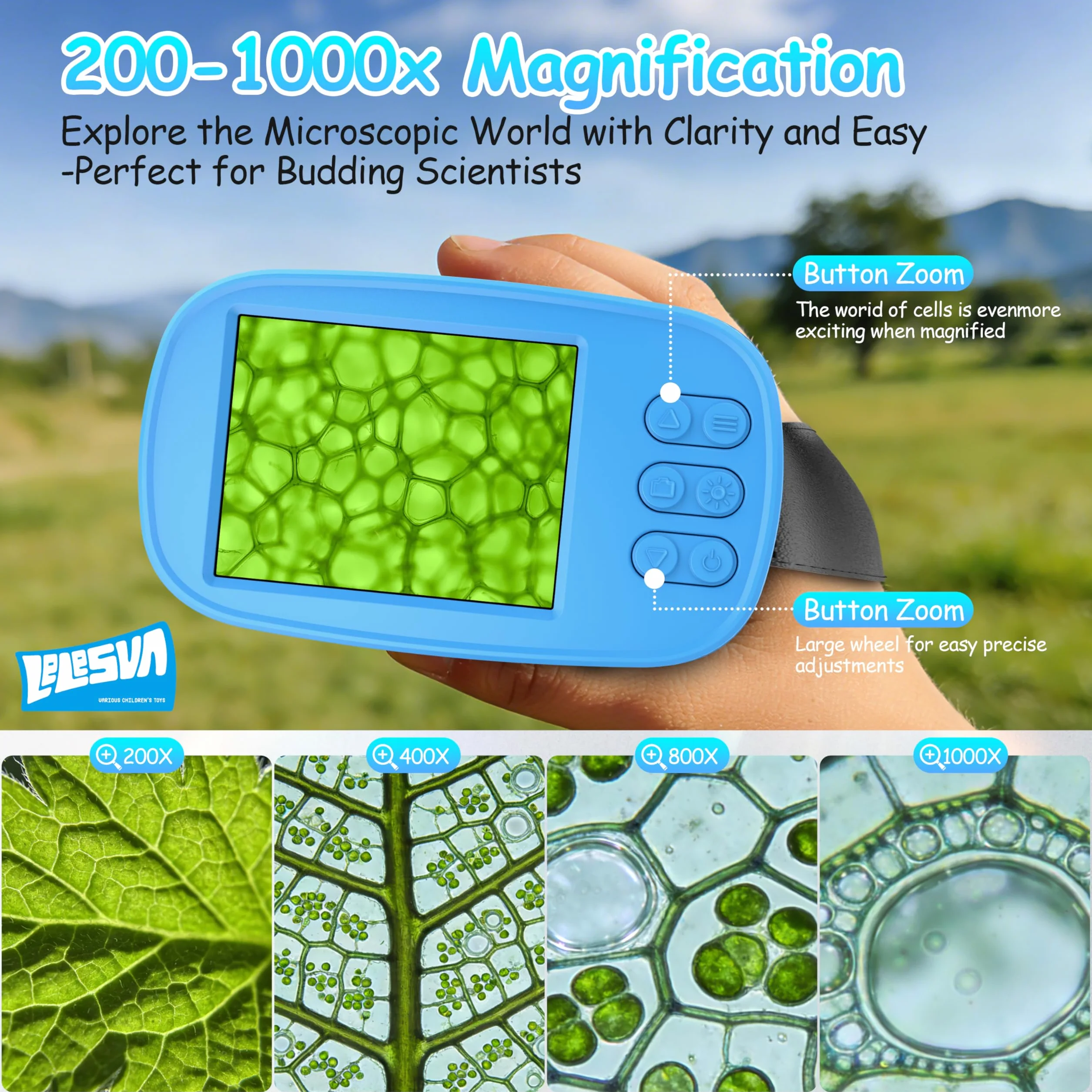 Microscopio Infantil con Pantalla Mejorada de 2.4" y resolución 4K Mini microscopio portátil de Bolsillo (1000X) Juguete Educativo Stem de Ciencia, cumpleaños (Azul)