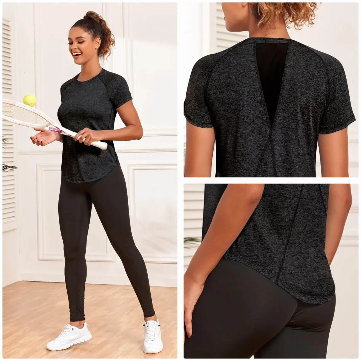 Camisetas deportivas de gimnasio para mujer manga corta secado rápido absorben humedad