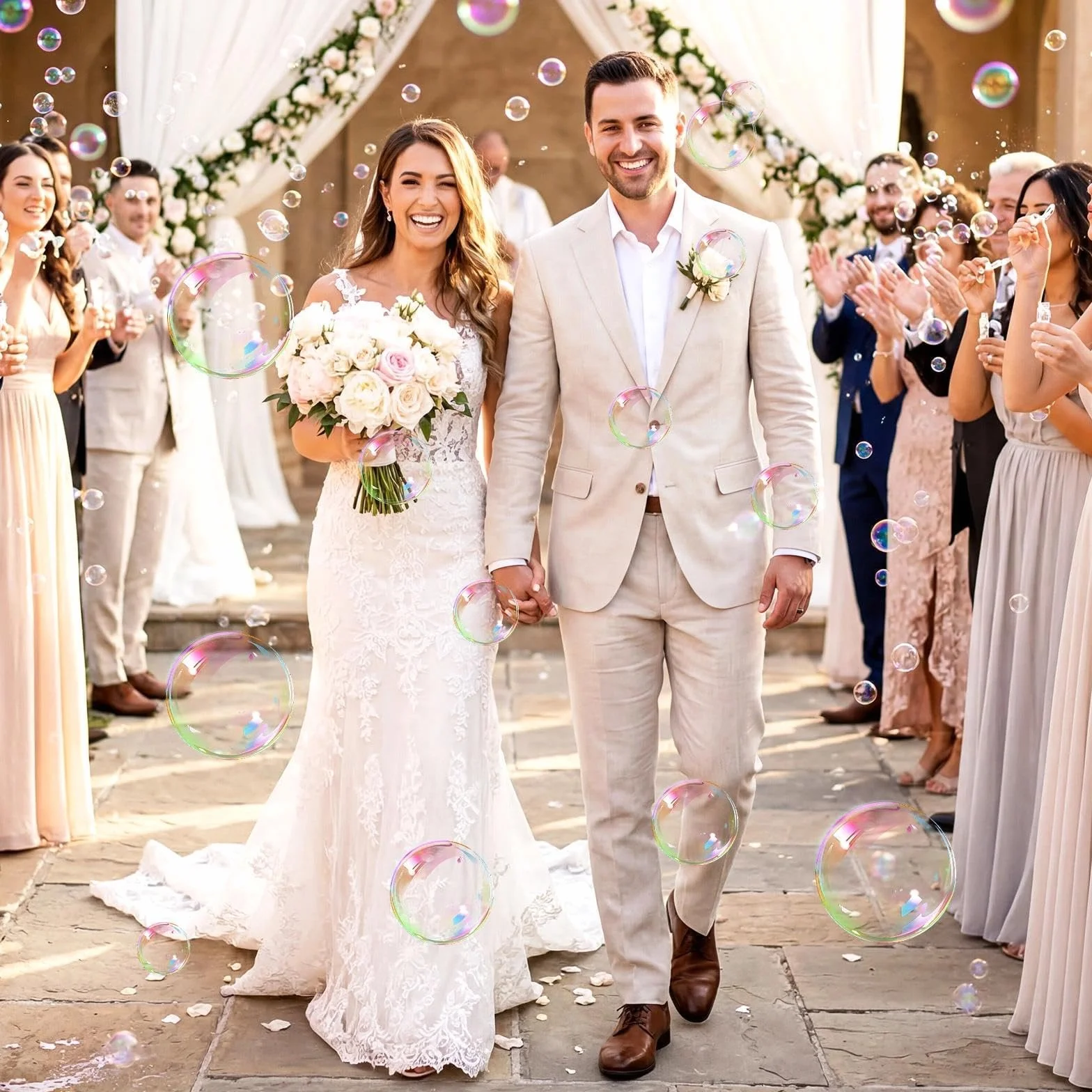 Sweelov 100 Pompas de Jabón para Bodas Burbuja Pomperos Varita Tubo con Líquido para Boda Fiesta, Blanco