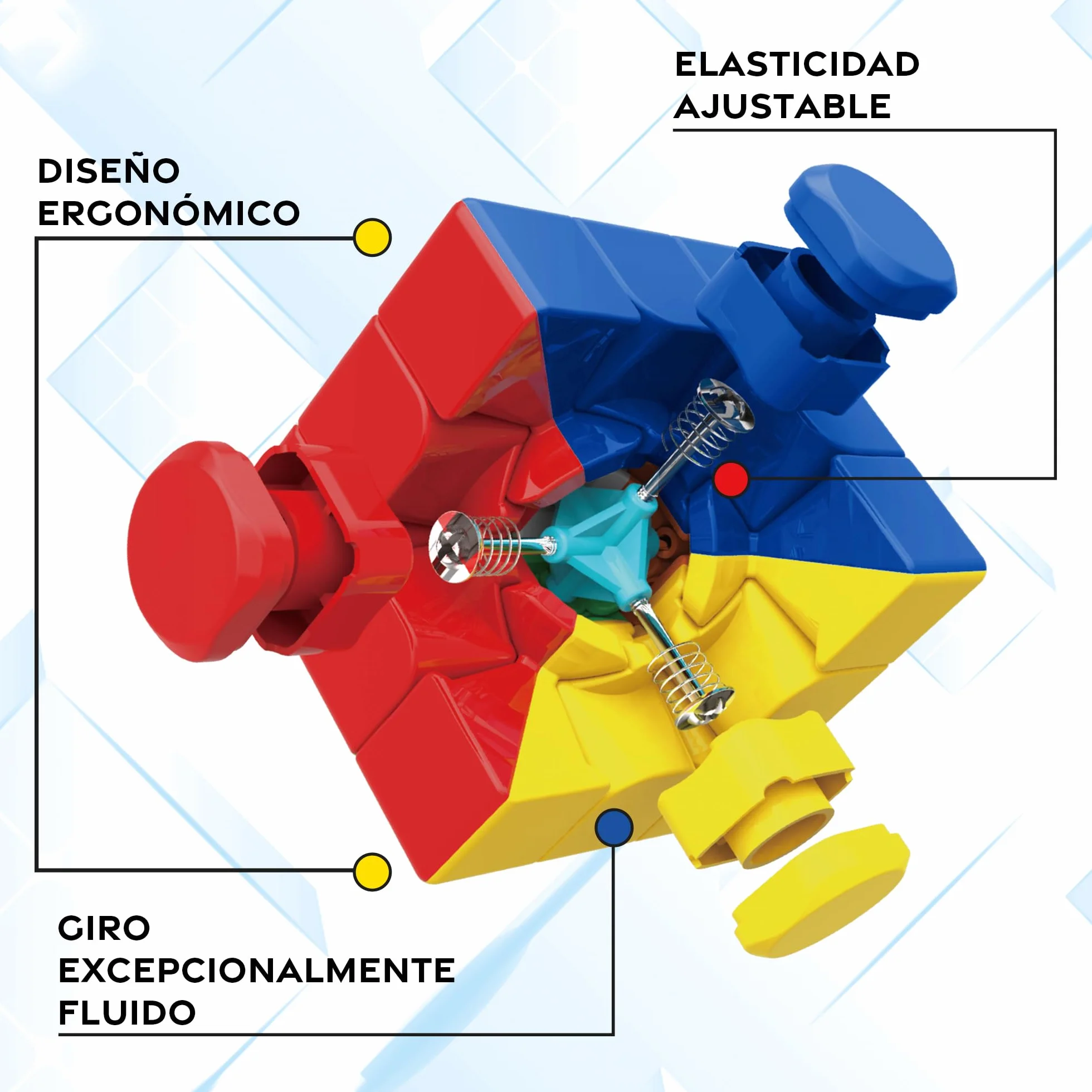 Nexcube 3x3 Clasico, El Cubo para Speedcubers. Máxima Velocidad. Sin Pegatinas. con posicionamiento preciso y Sistema de Doble Ajuste, Multicolor (64559901)