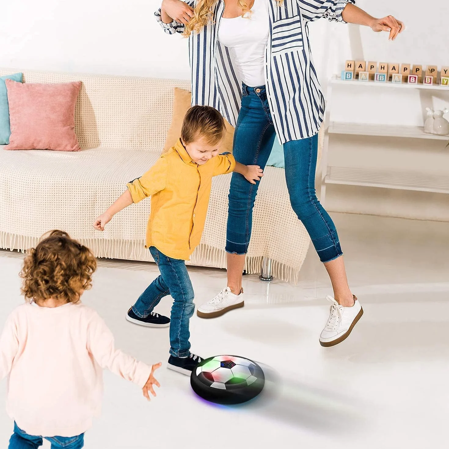 Hover Ball Air Power - Balón de fútbol flotante LED de 18 cm, juguete de tecnología interactiva para interior/exterior (luz RGB, certificado TÜV)