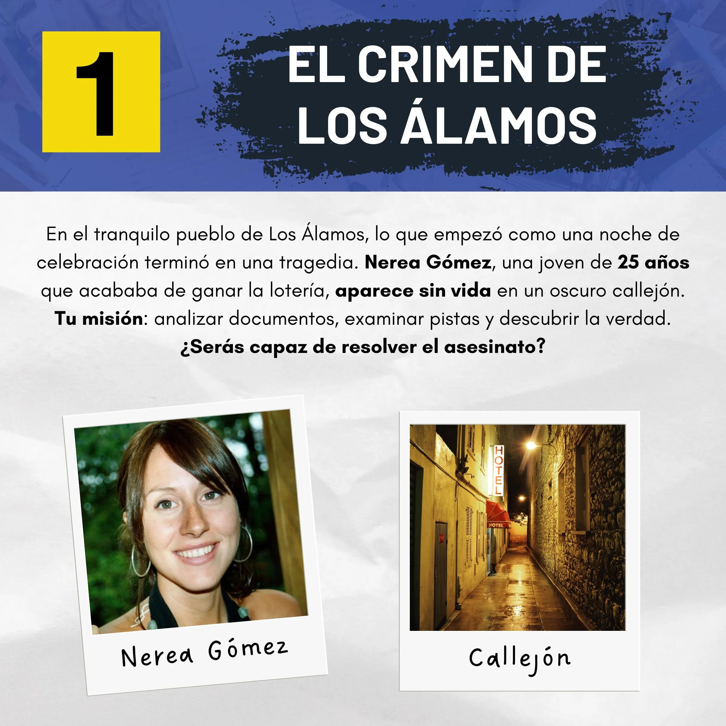Caso 1: El Crimen de Los Álamos. Juegos de Mesa Adulto, Caso Policial para Resolver Misterio en Casa, Escape Room Juego de Mesa Resuelve el Crimen como Detective.