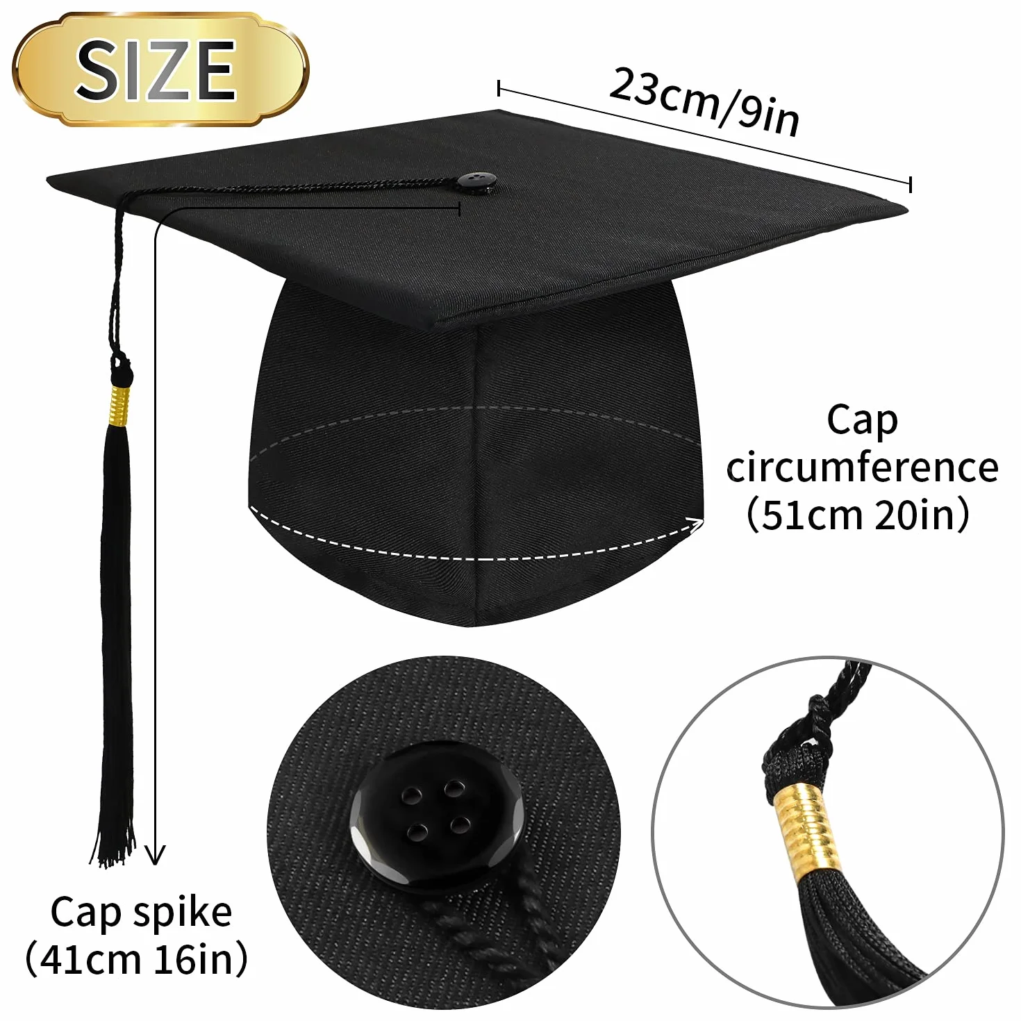 KEELYY Sombrero de Graduación, Birrete graduacion Adulto, Sombrero de Graduación Ajustable para Celebrar Graduación, 4 Colores - Negro