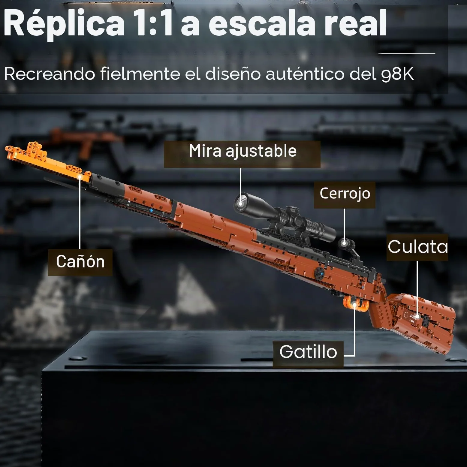 Sosuy Kar98k Fusil Bloques de Construcción, Pistola Armas Modelo Realista Disparable DIY 1025 Piezas para Adultos y Adolescentes 8+, Colección Militar para Aficionados, Regalo para Hombres y Niños