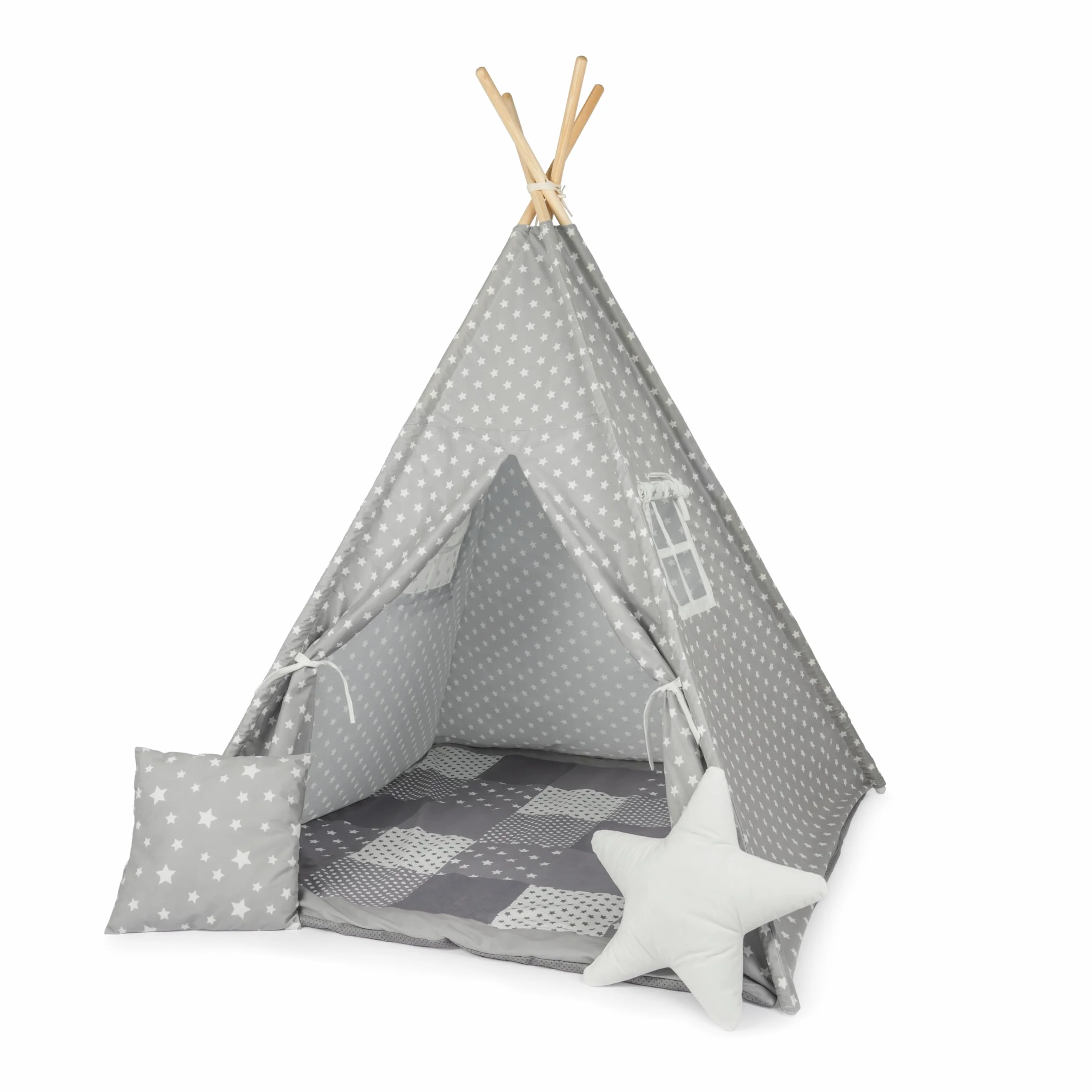 Paco Home Tipi Infantil Wigwam Sólido Robusto Juegos Interiores Gris con Accesorios