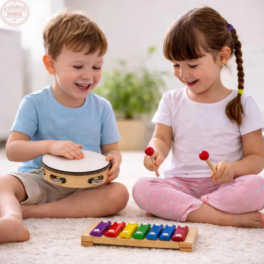 Stoie’s Set de Instrumentos Musicales para Niños – Instrumentos de percusión de Madera para niños de 1 a 3 años, xilófono, pandereta, Maracas, Juguetes Musicales para niños de 3 a 5 años
