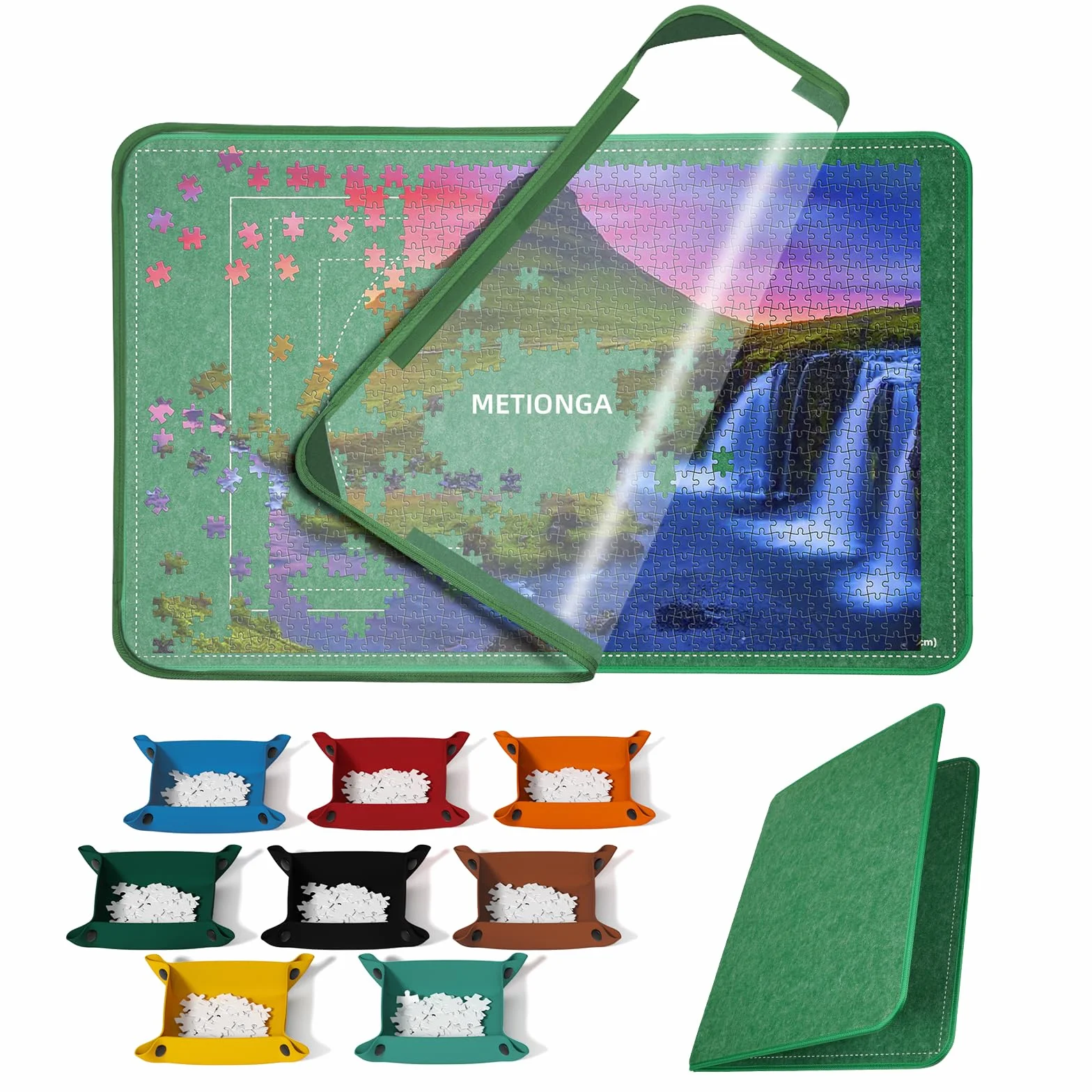 Tablero de Rompecabezas Plegable de 2000 Piezas, Tapete Puzzle Portátil con 8 bandejas Coloridas y Cubierta, Mesa de Puzzle portátil y Ligera de Rompecabezas con líneas auxiliares