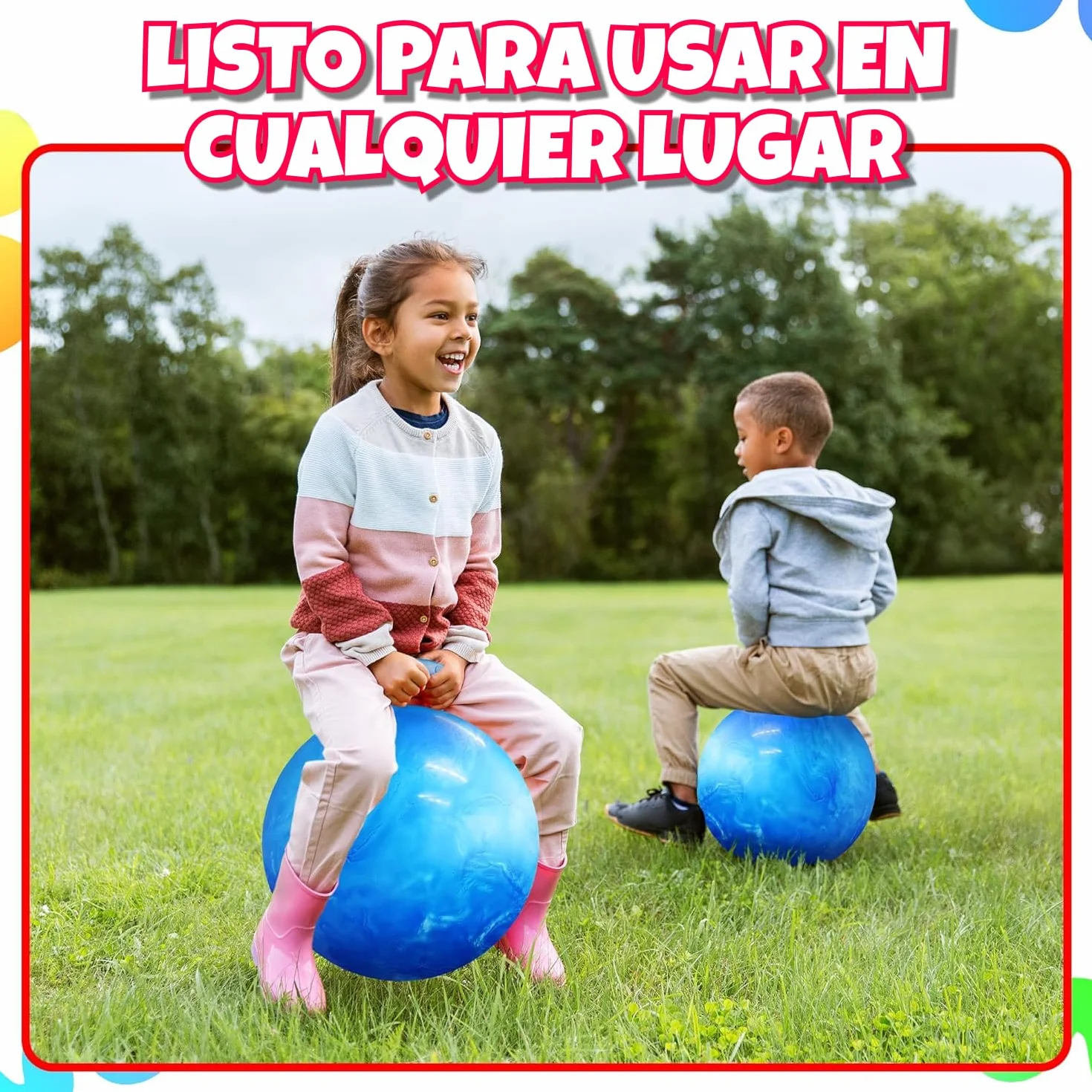Bedwina Pelota saltarina niños – Pelota de 50,1 cm con asa y Bomba, Juguete Inflable Duradero y Seguro para Saltar y Jugar en Interiores y Exteriores