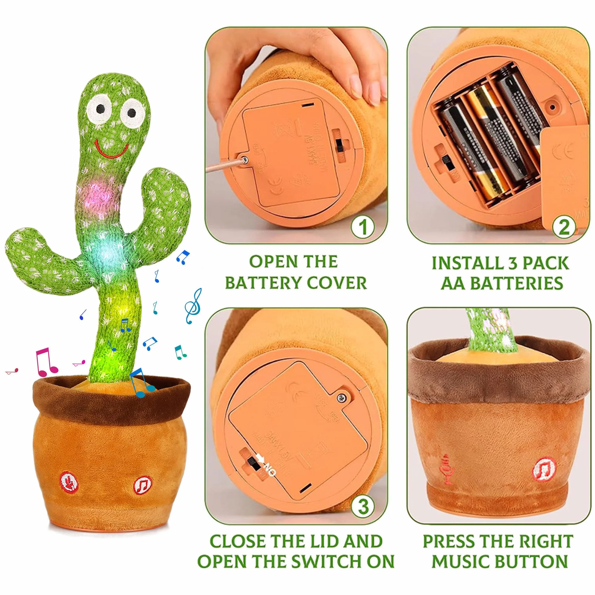 Cactus Bailarín | Interactivo Que Baila y Habla en Español | Peluche con Luces y Música Que Repite tu Voz | Regalo Original para Cumpleaños de Niños