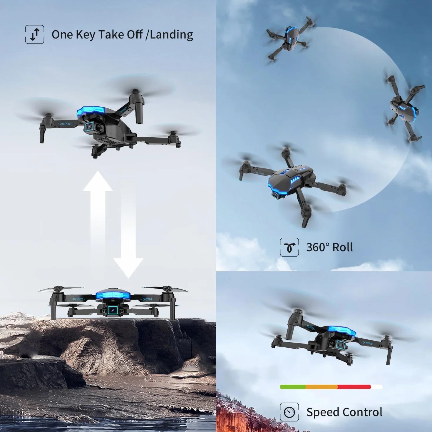 Dron con Camara 1080P para Niño y Adultos RC Quadcopter con Motor sin Escobilla Drone FPV para Principiantes con 30min de Vuelo/Altitud Retención, Juguete para Niño Regalos Cumpleaños (Grey)