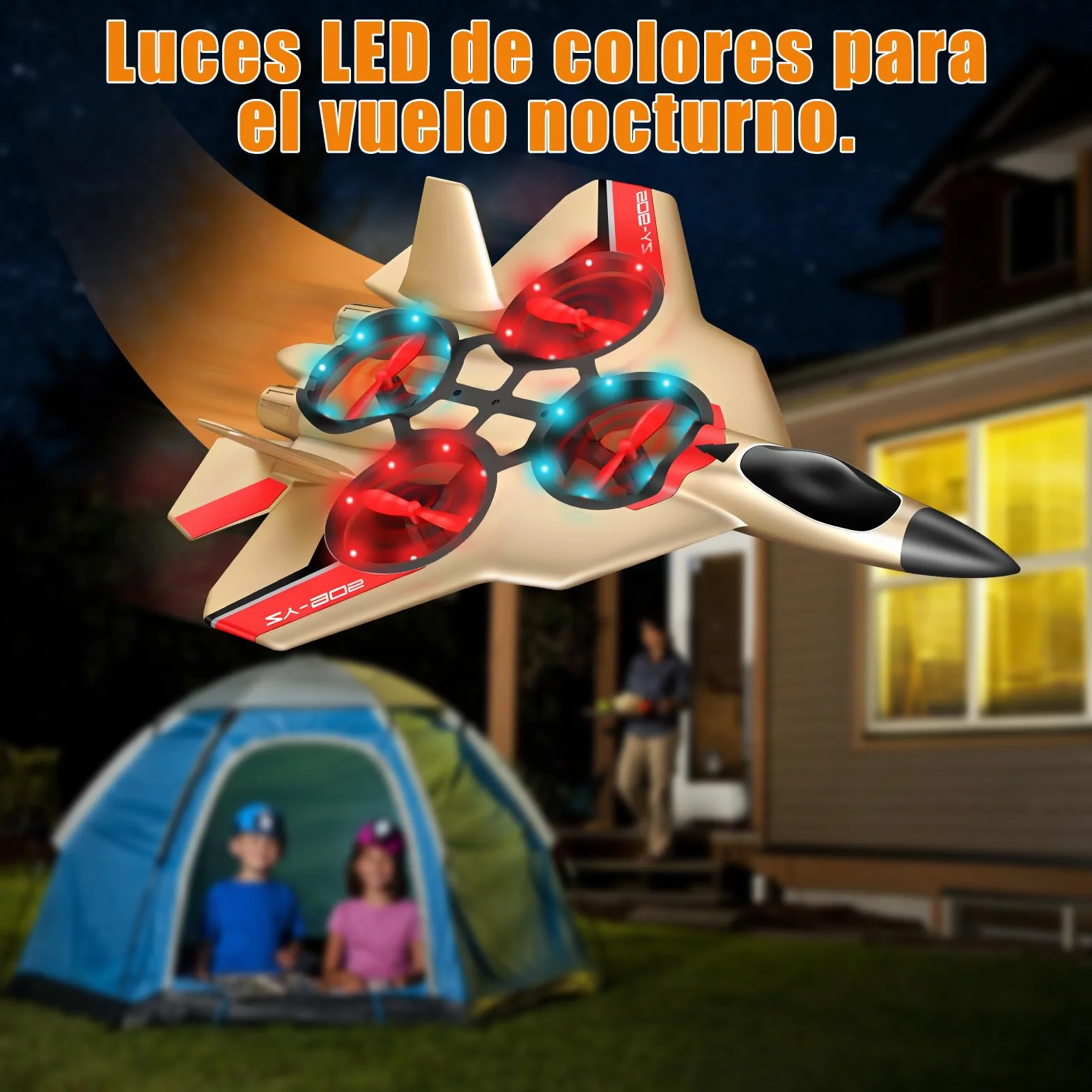 JONRRYIN Avión Teledirigido, 2.4 GHz Aviones de Radiocontrol con Baterías y Estabilizador de Giroscopio de 4 Ejes, Avión RC Juguete con Luz LED para Principiantes Niños Adultos (Gold)