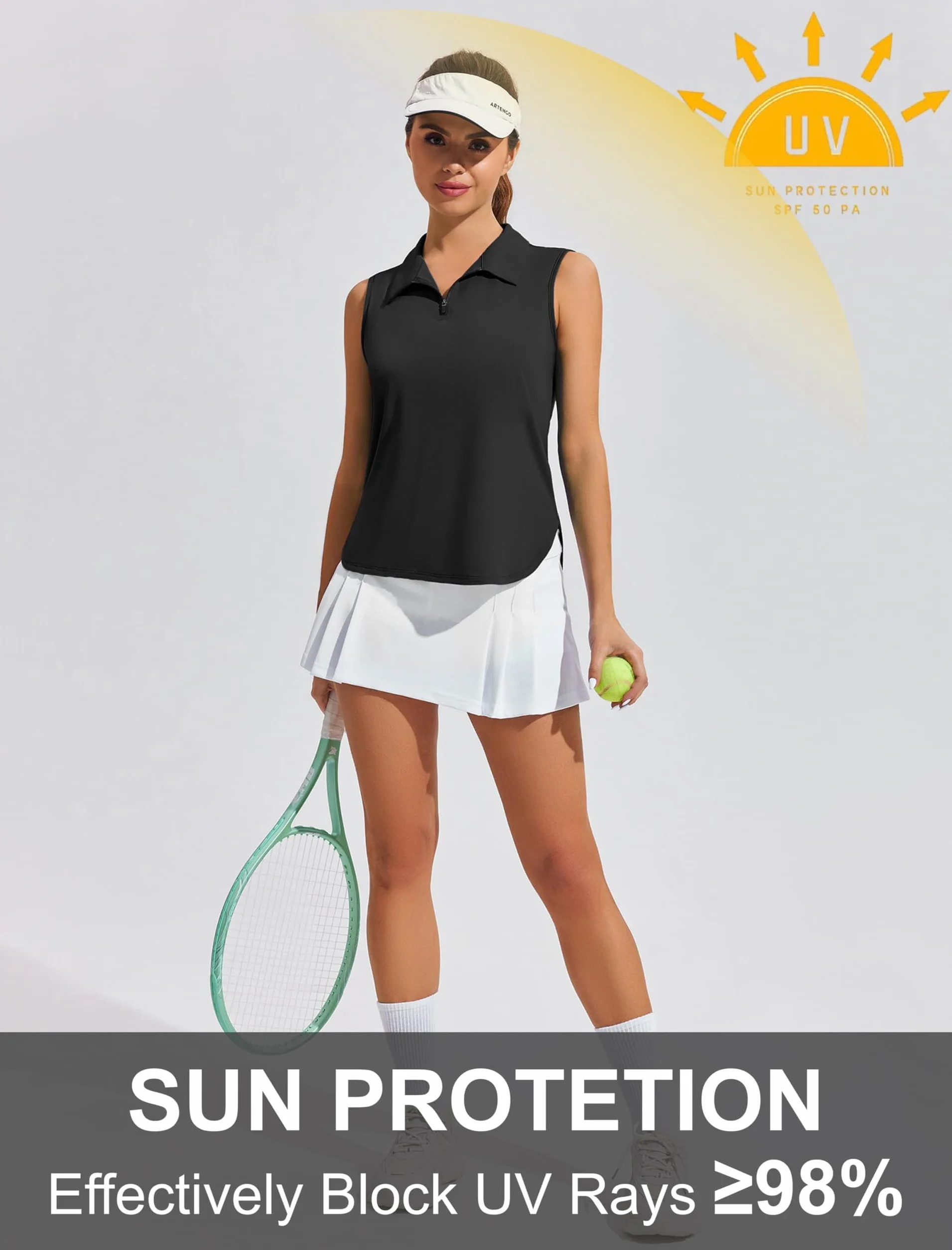 PINSPARK Polo sin Mangas para Mujer, protección UV UPF 50+, Camiseta Deportiva Transpirable para Golf/Tenis