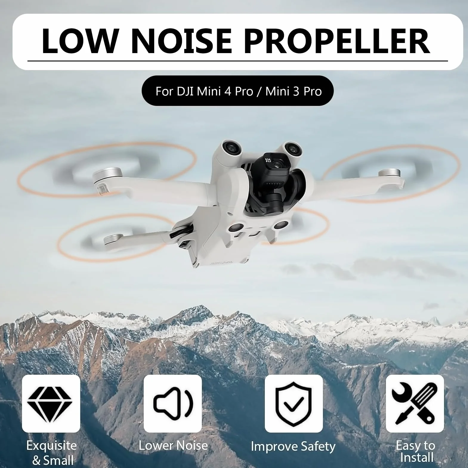 Bocguy 16 Pcs Drone Mini 3/4 Pro Hélices, Drones Hélices für para 3/4 Pro Accesorios Reemplazo con 24 Tornillos & 2 Destornillador, Bajo Ruido & Estable (Naranja)