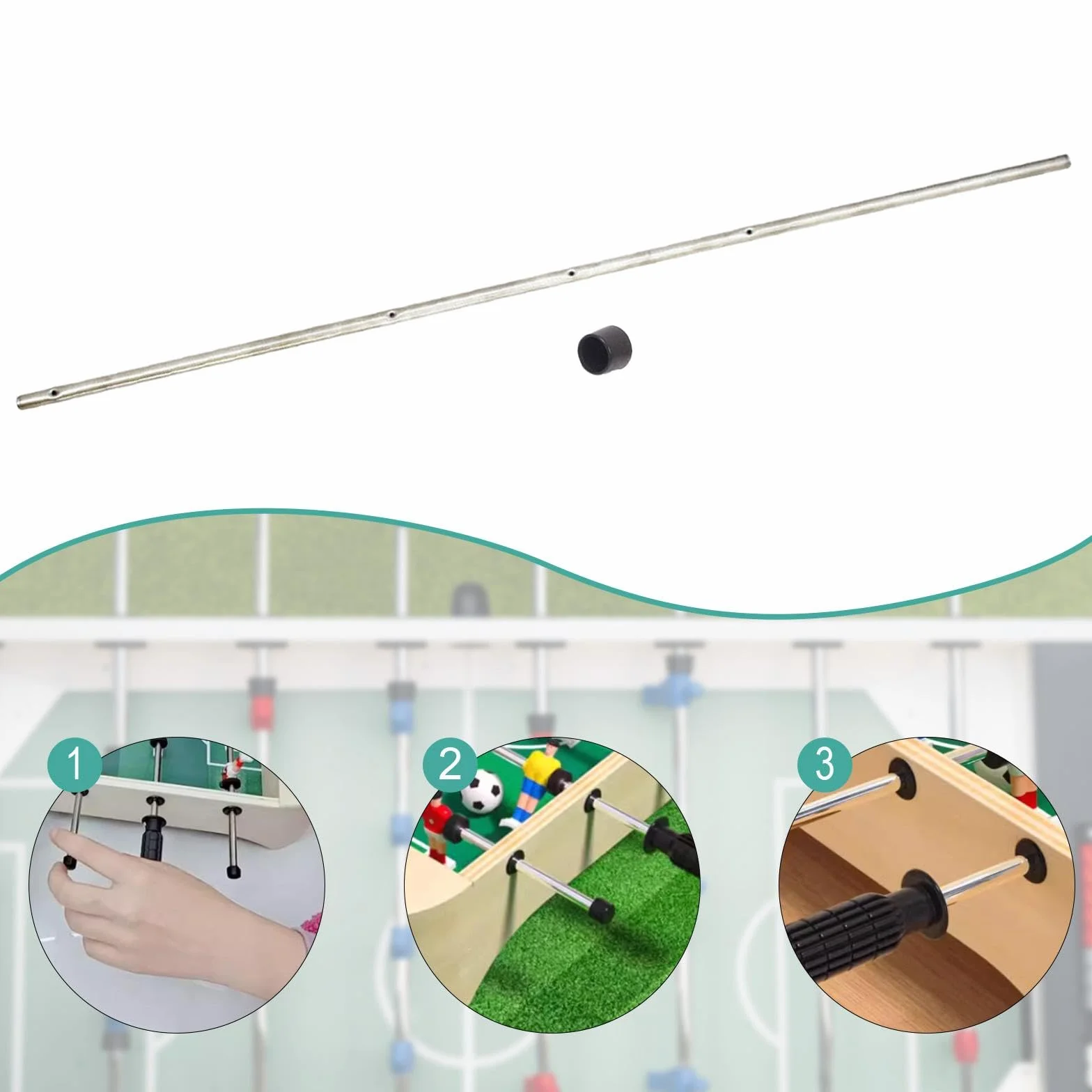 KESOTO Varilla de Mesa de futbolín, Poste de futbolín para Mesa de Escritorio para Juegos de Familiares, Varilla de Acero de 8 mm x 52,5 cm