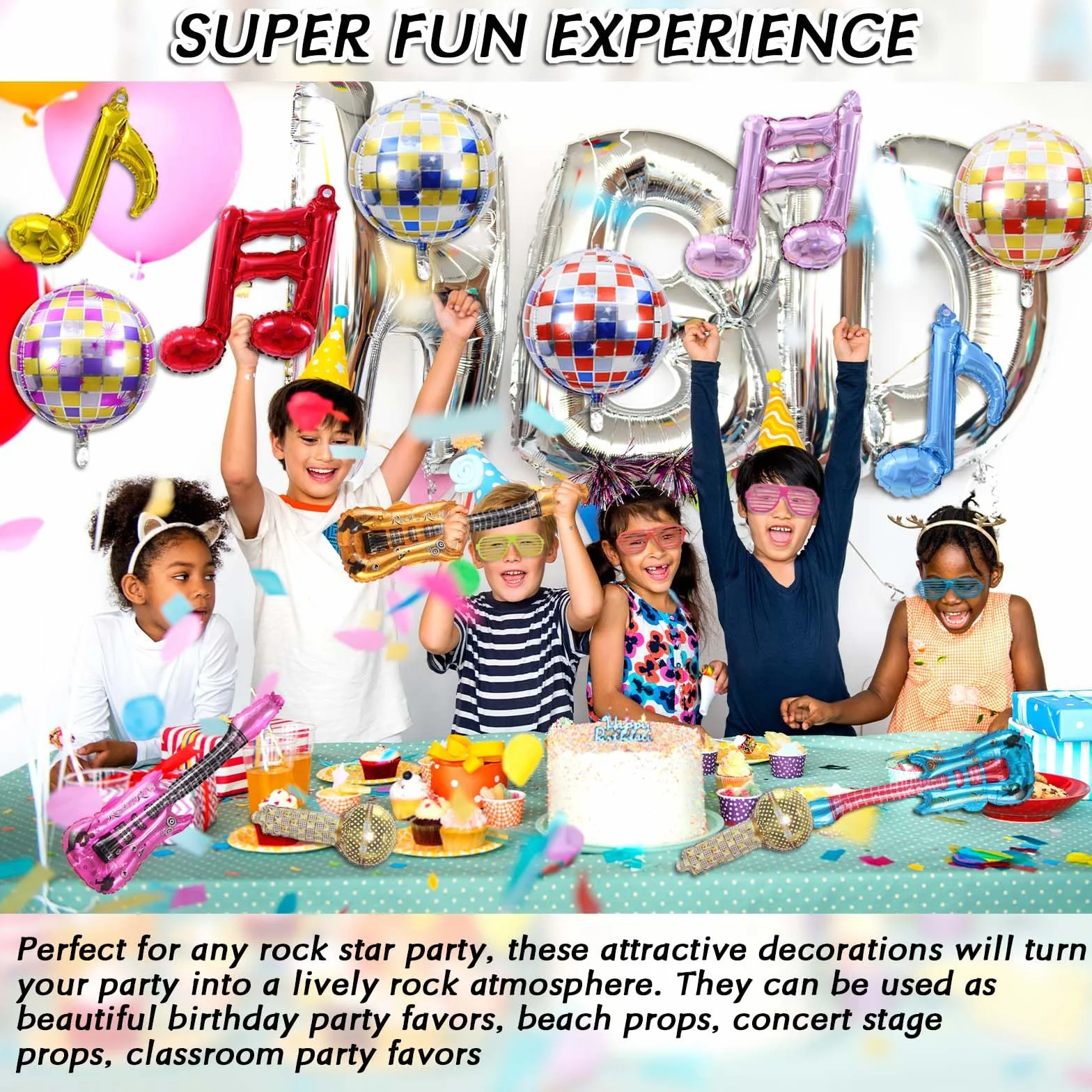 20 Juguetes inflables Rock Star Toys para decoración de Carnaval y Fiestas，Set de Juguetes Musicales para Rock Infantil, con Micrófono, Saxofón y Lentes, Fiestas y Eventos Temáticos