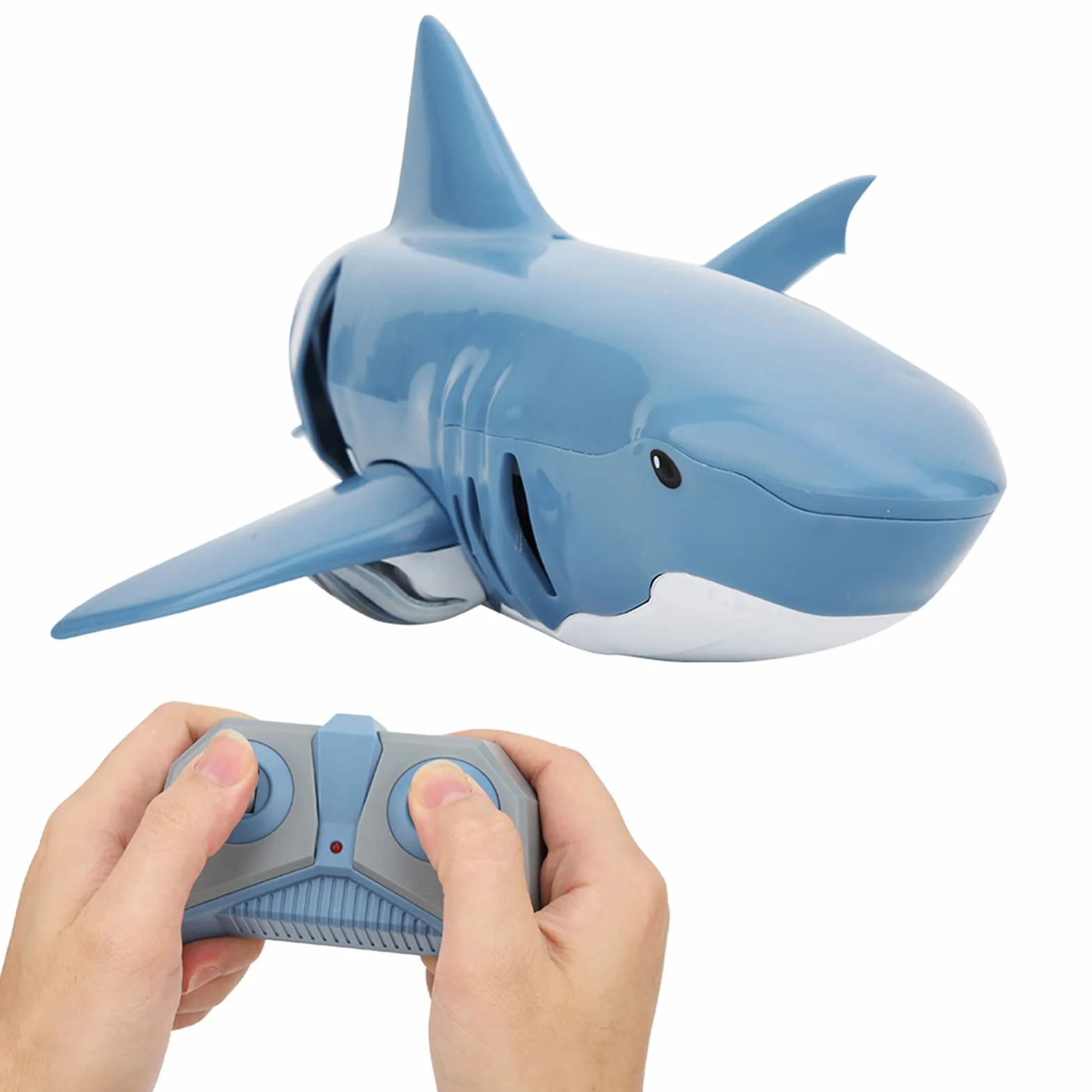 Juguete tiburón teledirigido 2.4G RC Simulación tiburón Juguetes de buceo Juguetes acuáticos teledirigidos recargables por USB Juguete flotante para niños (Azul)