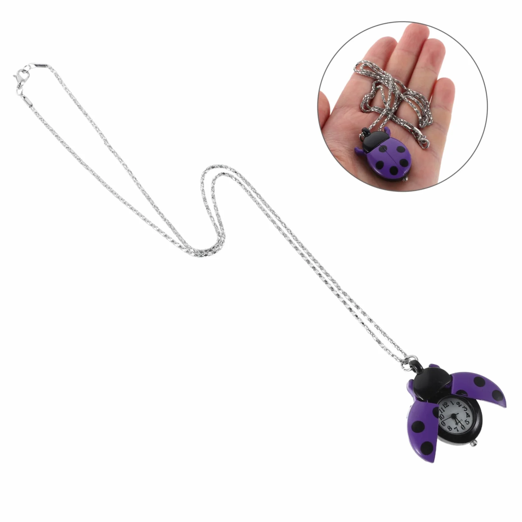 Reloj de Bolsillo Mariquita Púrpura Aleación Cristal Cronometraje Preciso Cosplay