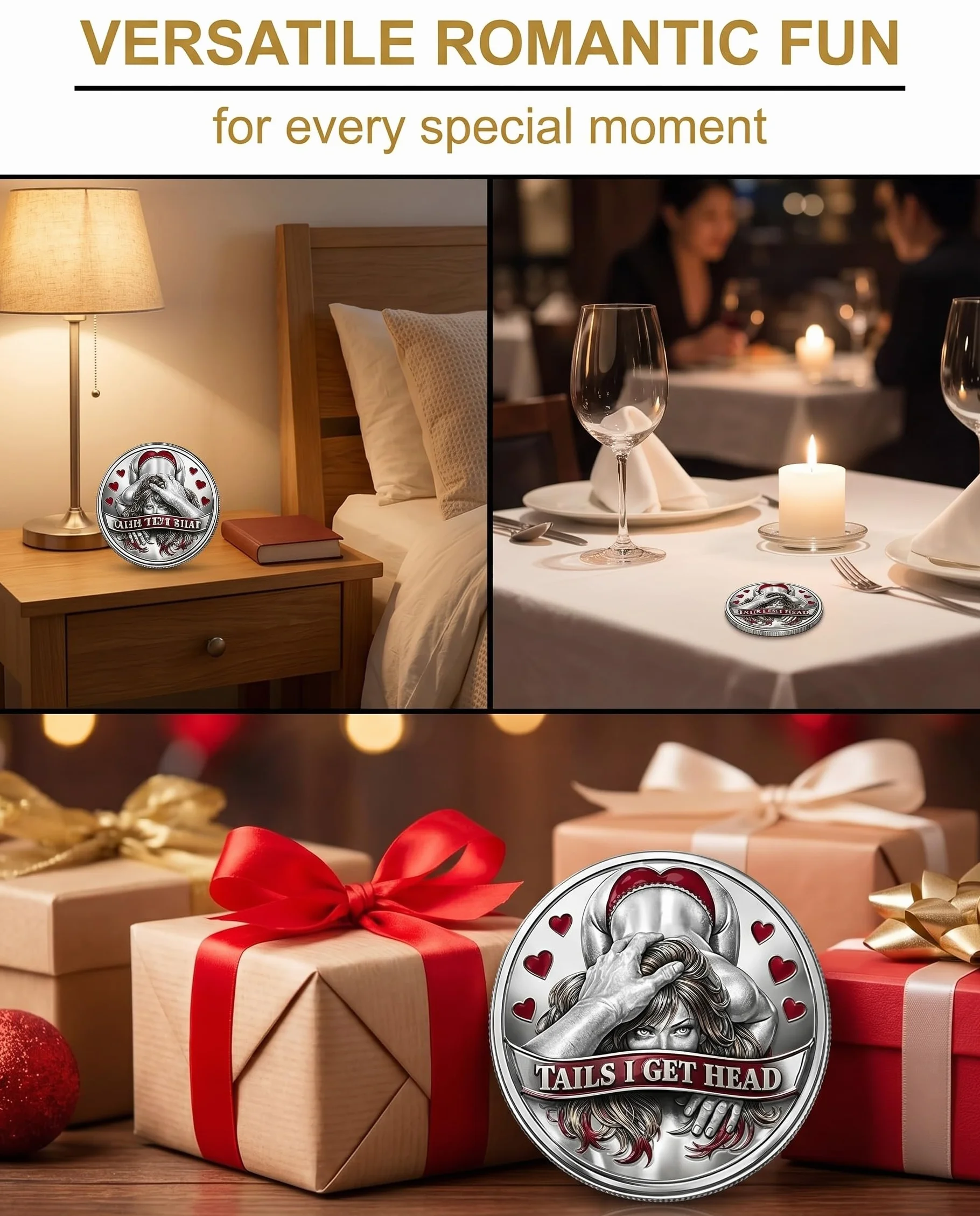 Moneda de Desafío para Parejas 1 Unidad Moneda Conmemorativa con Relieve 3D Regalo Divertido para Parejas Decisión Romántica Momentos Lúdicos San Valentín Aniversario