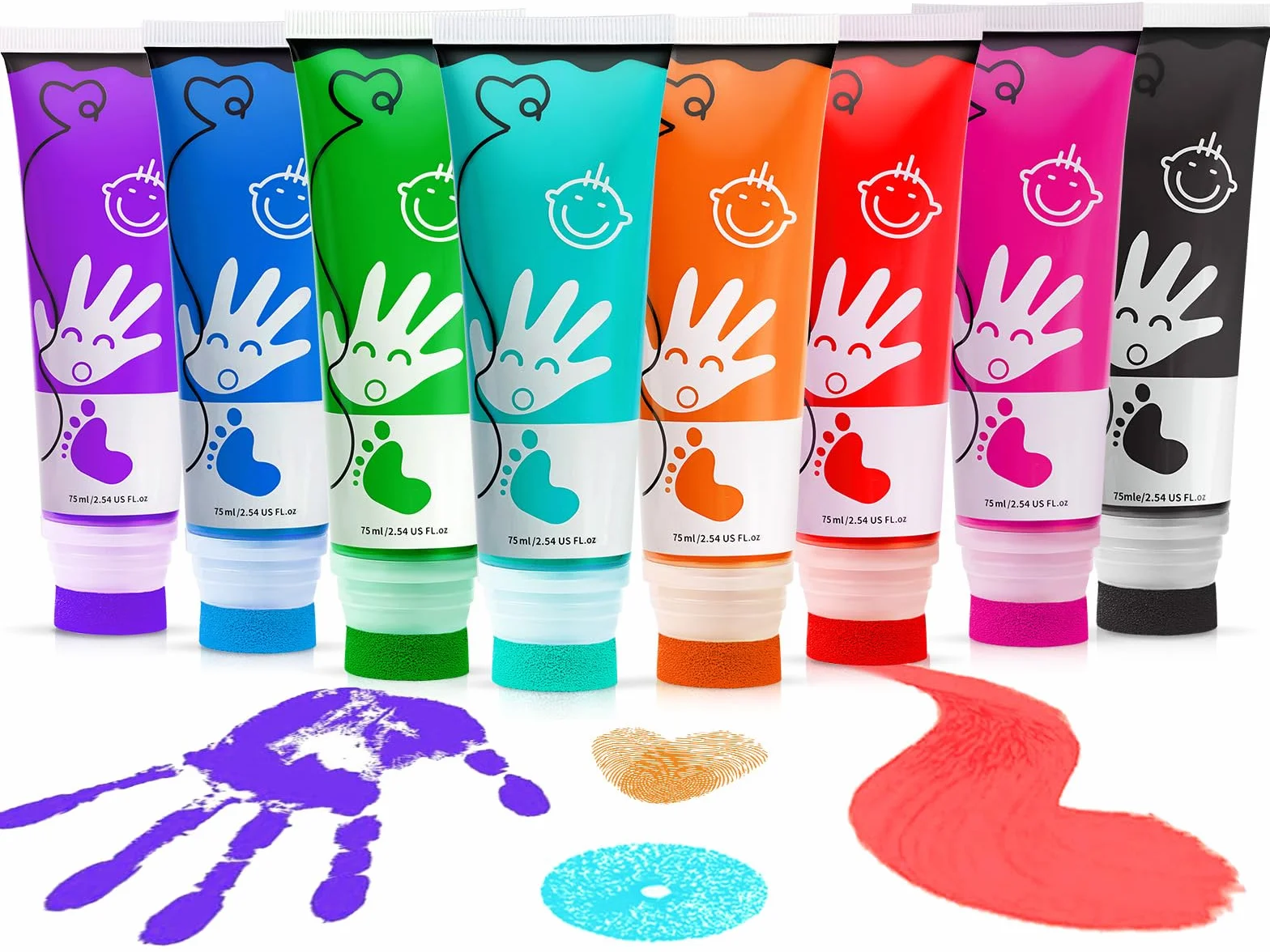 Pintura de Dedos para Niños Con Cabeza de Esponja 8 Colores No Tóxico y Lavable 75 ml/Tubo, Pintura Dedos Adecuado Para Regalos de Educación Infantil, Pintura Hecha a Mano,Regalo Navidad