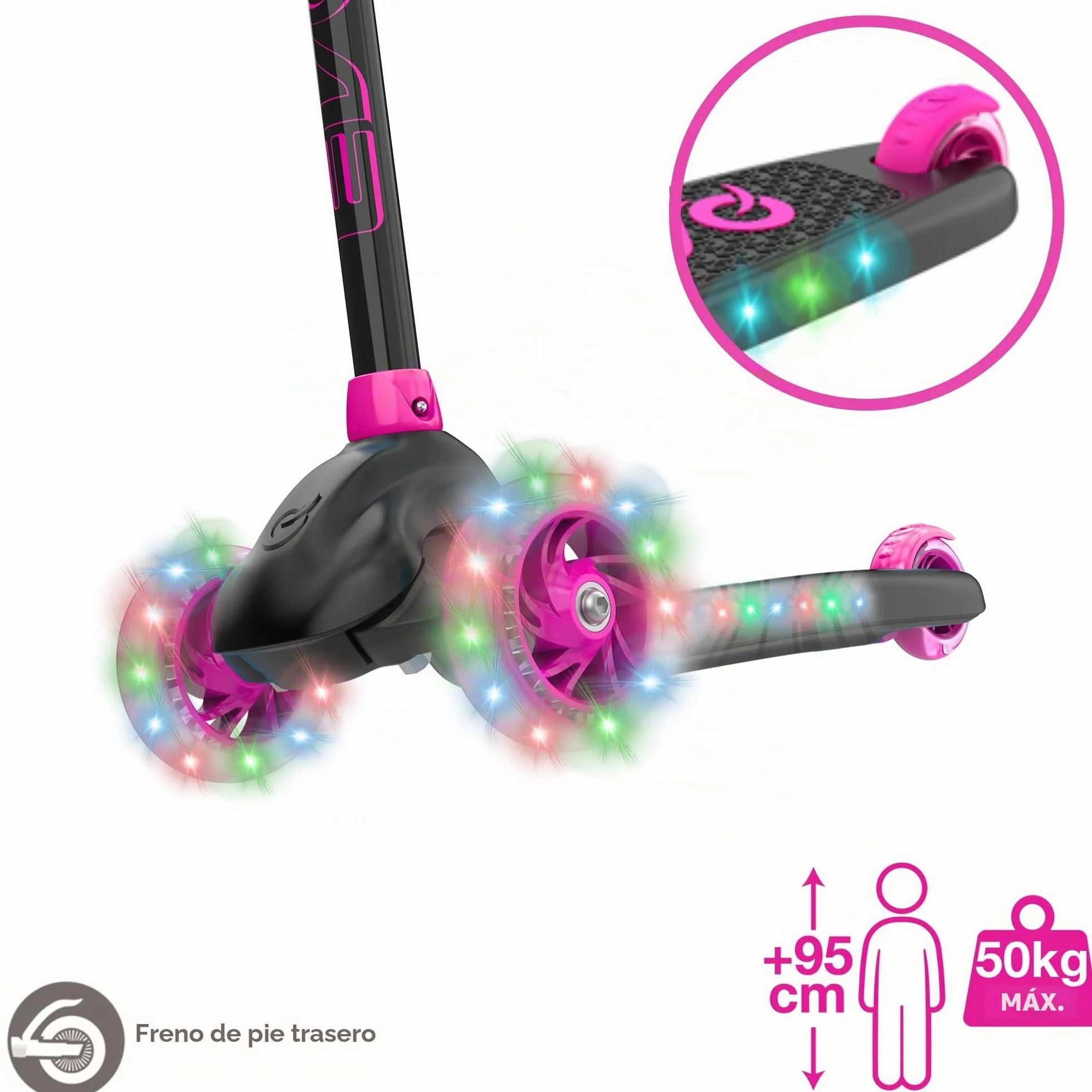 EVO Eclipse - Patinete iluminado de 3 ruedas | Patinete de empuje para niños con altura de mango ajustable | Scooter de altura de mango ajustable para niños y niñas | Patinete para niños de 3 a 12
