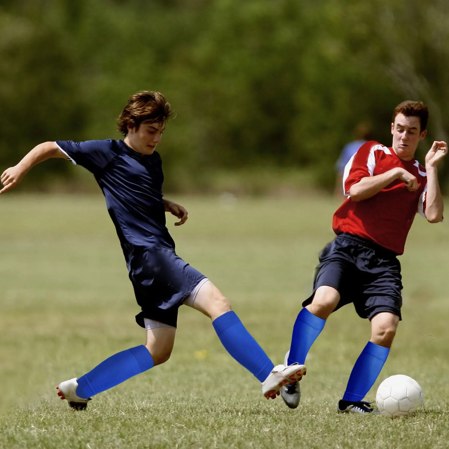 Calcetines de Fútbol para Niños con Espinilleras, Talla Única (Azul)