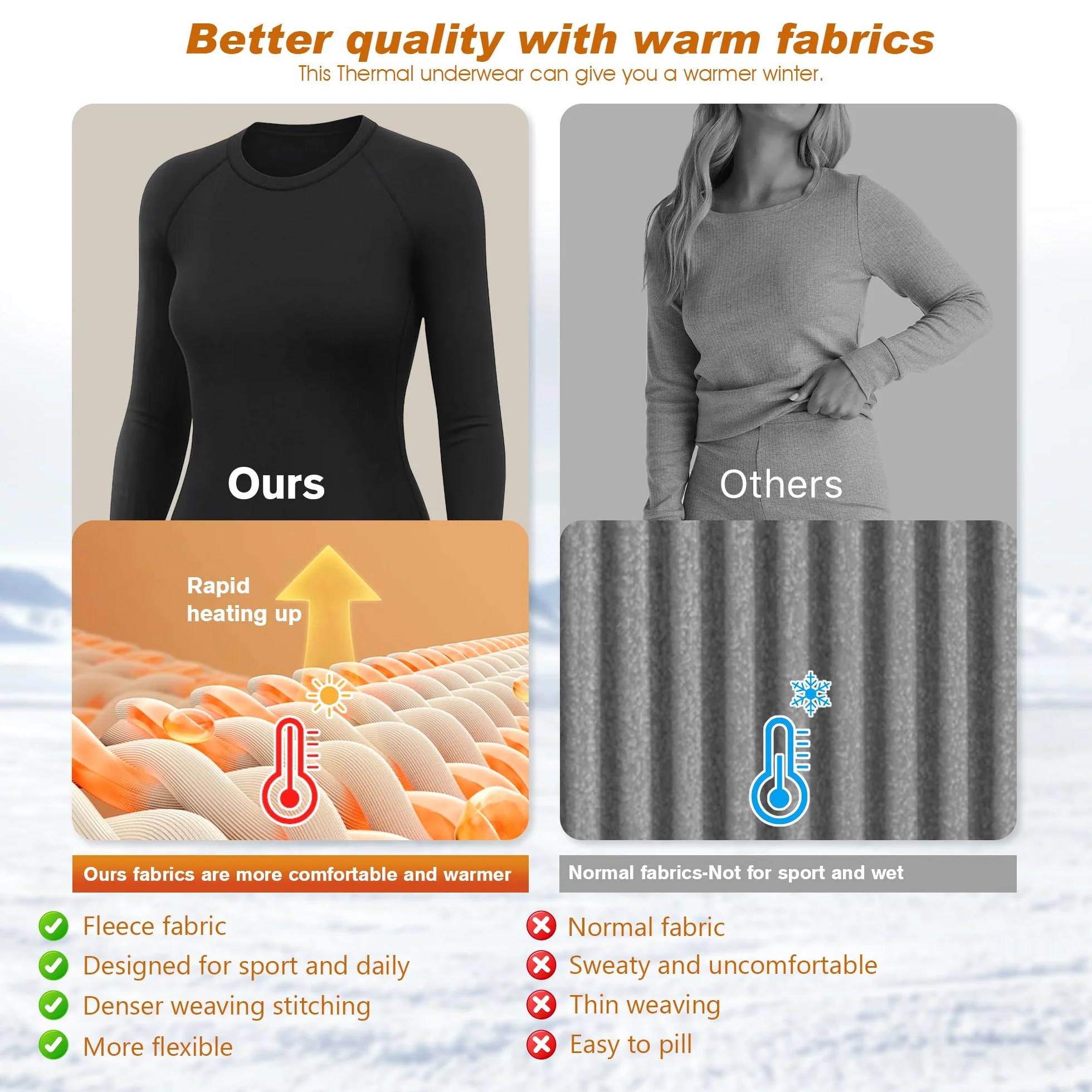 HiZiTi Camiseta Térmica Mujer Invierno Manga Larga Conjunto Interior Térmico Ropa Frío Extremo Negro Blanco