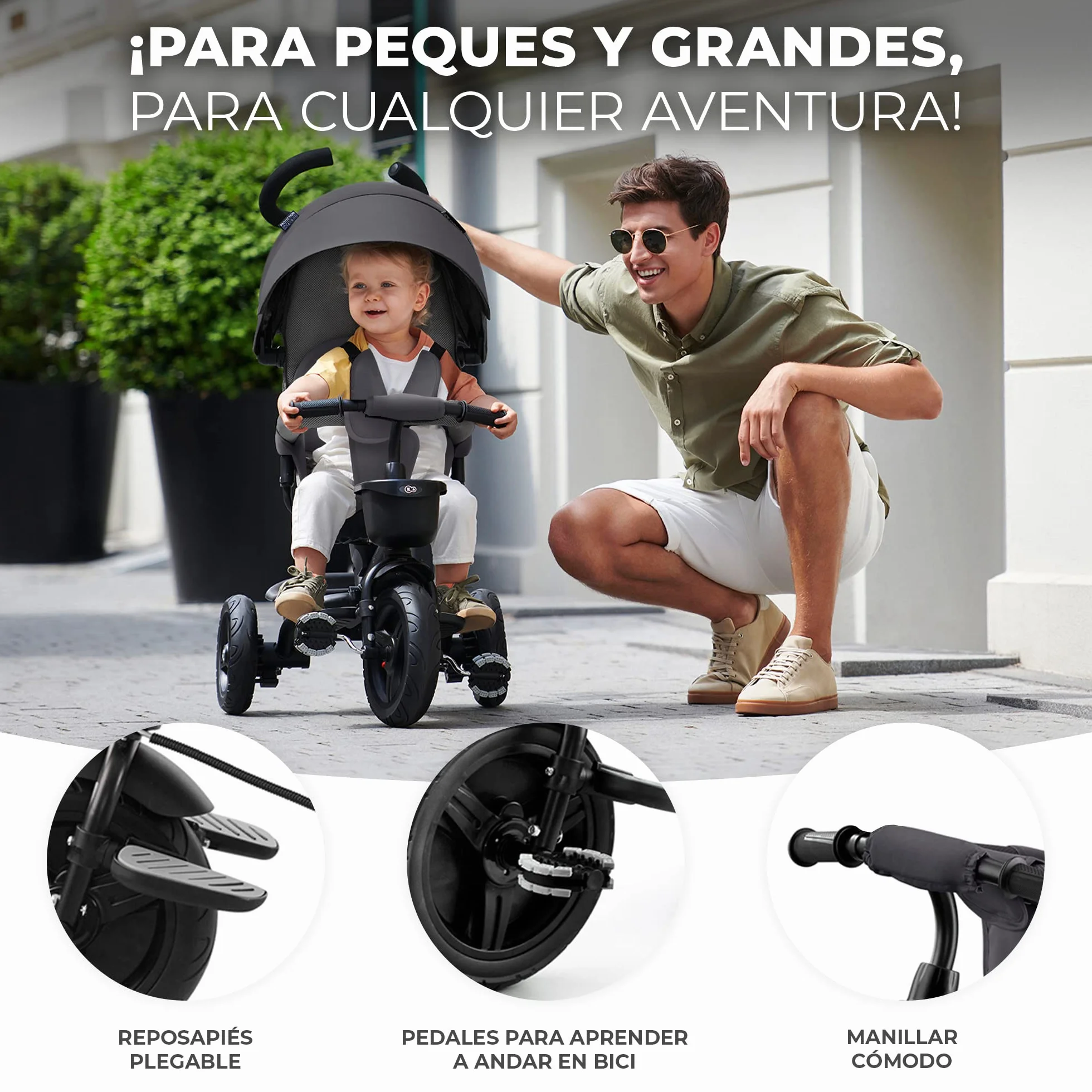 Kinderkraft Aveo Bebé, Plegable, Trike, Bicicleta para Niños, Triciclo Evolutivo, Sin Pedales, Bicicleta Bebe, con Accesorios Práctico, Dos Cestas, 9 Meses a 25 kg, Rosa