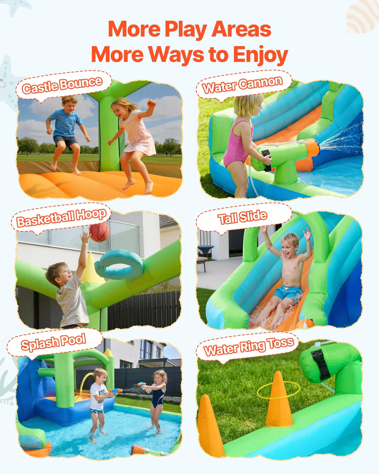 VEVOR Castillo Hinchable 344 x 374 x 213 cm, Parque Infantil Inflable con Tobogán Acuático, Aro de Baloncesto, Piscina de Chapoteo y Lanzamiento de Aros de Agua para 3 a 4 Niños de 3 a 8 Años