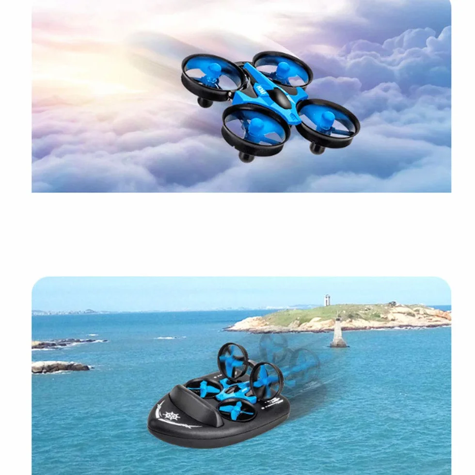 Dazii Tres Modos de mar, Tierra y Aire Barco de Control Remoto 2.4G Aerodeslizador Carga Control Remoto Coche Avión eléctrico 2.4G RC Barco Verano Juguetes acuáticos al Aire Libre Barco