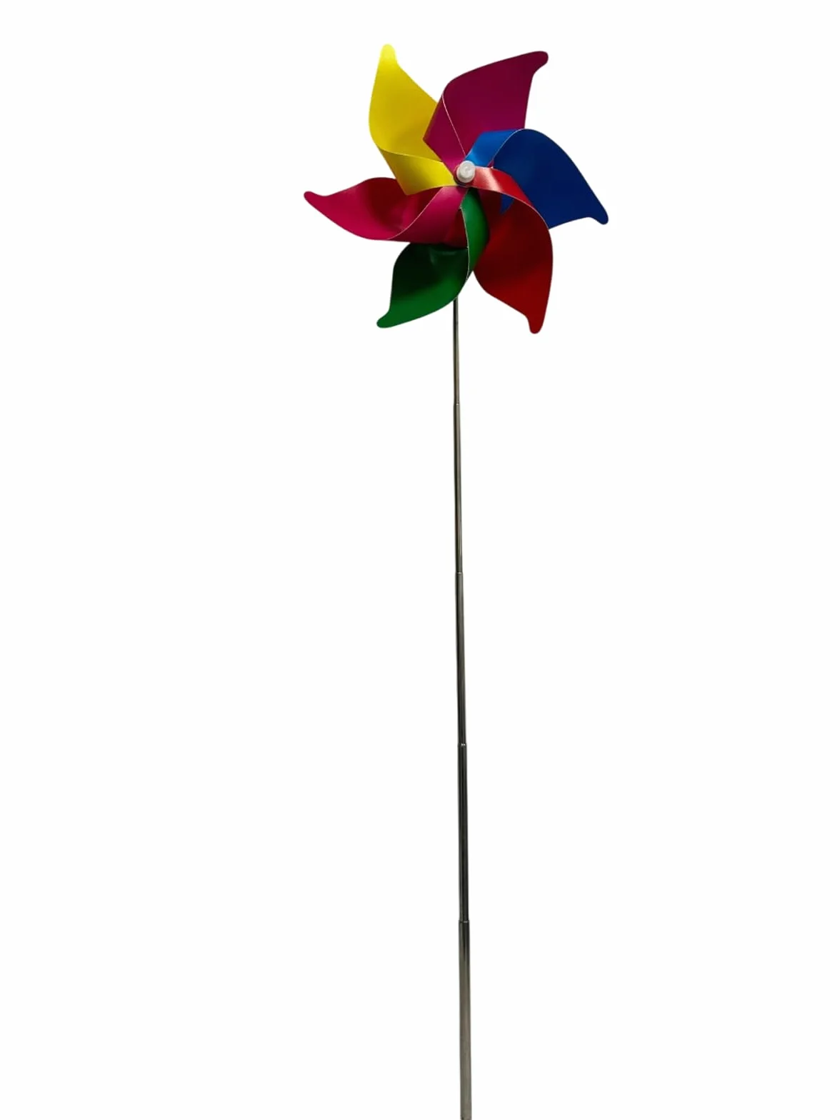 Molinillo de viento generico para jardín, 20 cm de diámetro, extensible hasta 72 cm, metal, colores arcoíris, resistente