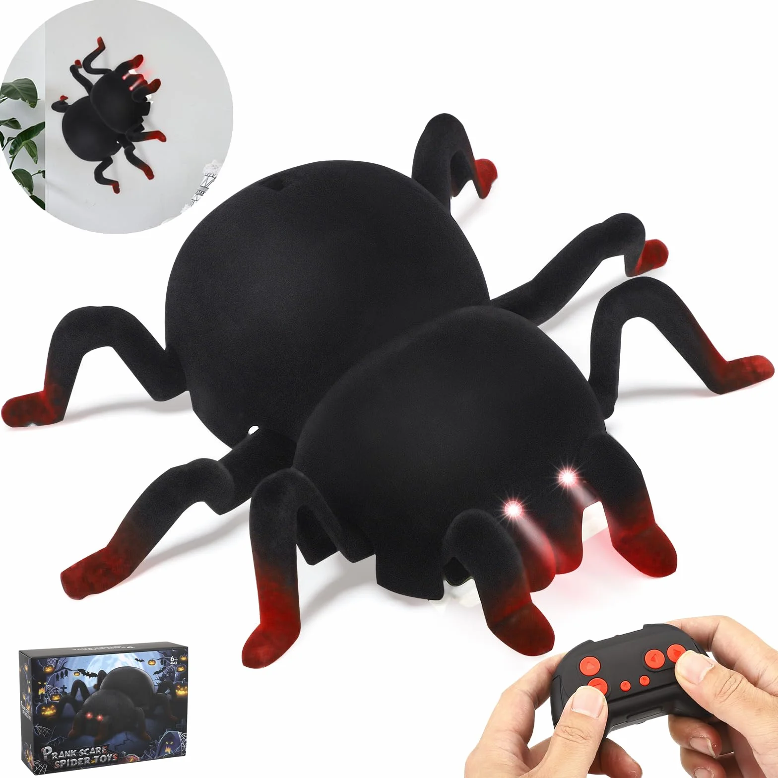 Araña RC a Control Remoto - Trepa Paredes y Techos, Recargable con Ojos LED - Juguete Robot Araña para Niños de 3 Años en Adelante Escalofriante para Niños y Niñas