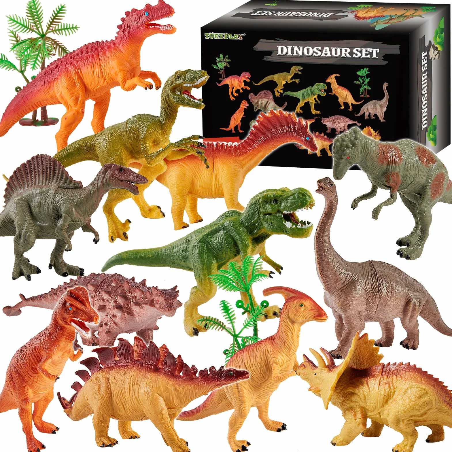 TOEY PLAY Dinosaurios Juguetes Niños 3 Años, 12 Piezas Grandes Figuras Dinosaurios con Tiranosaurio Rex, Educativas Regalo