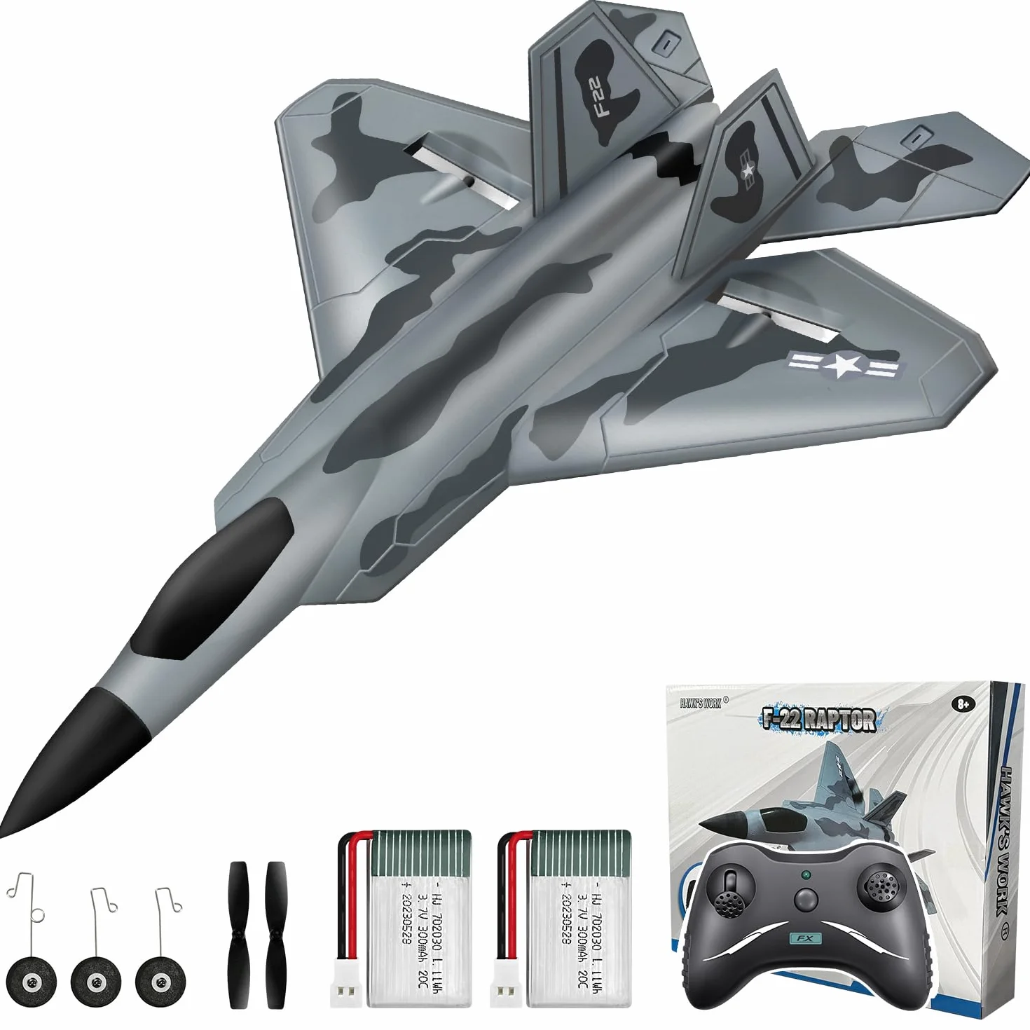 HAWK'S WORK F22 Avión RC 2.4GHz, Control Remoto 2 CH, Fácil de Aprender para Niños y Novatos