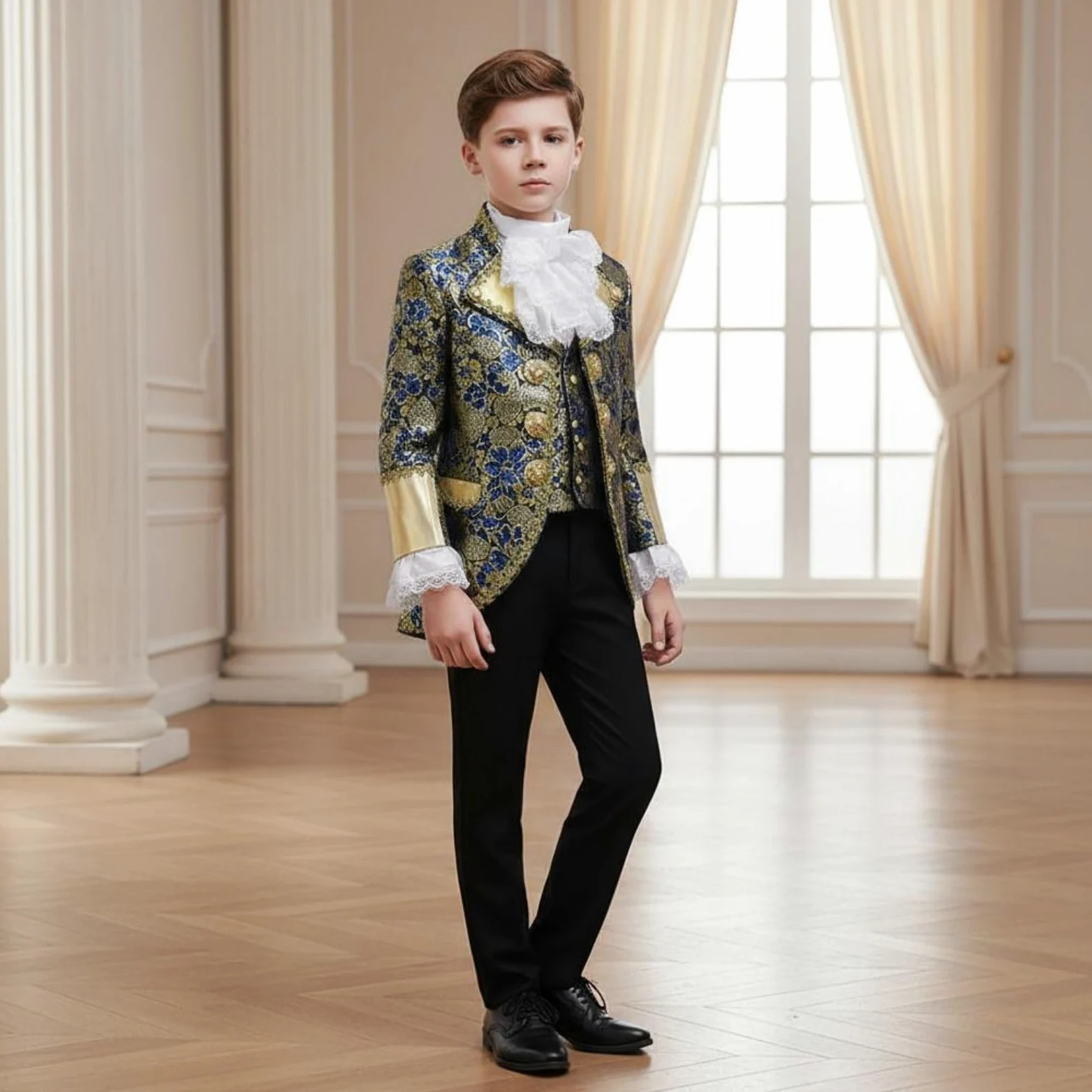Disfraz de Niño Príncipe Traje de Completo Incluye Chaleco Camisa de Volante Diseño Clásico Adecuado para Celebraciones en Espectáculos Escolares Cumpleaños Infantiles