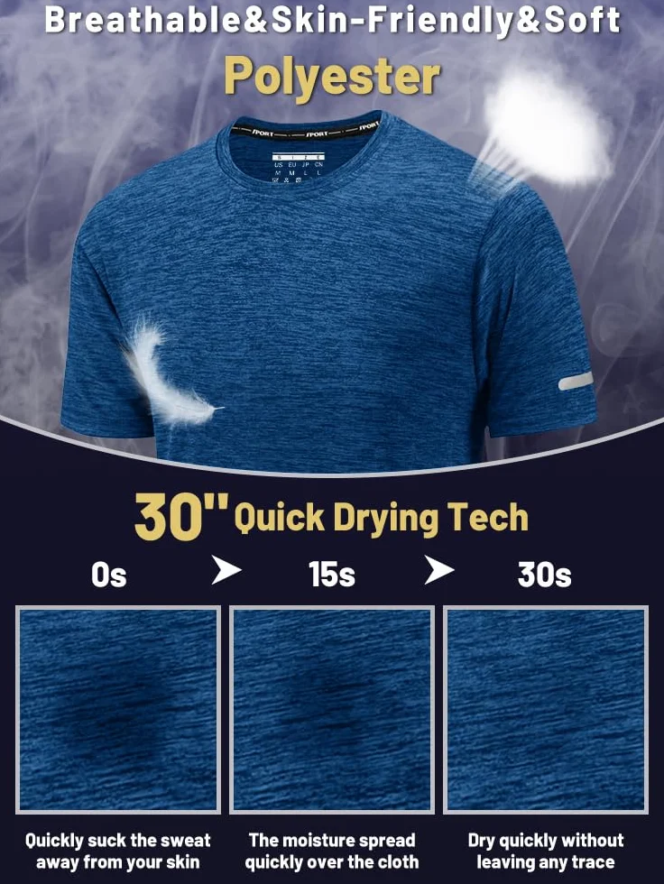 Camiseta de Secado Rápido para Hombre Manga Corta Deportiva Transpirable Verano Correr Fitness KEFITEVD