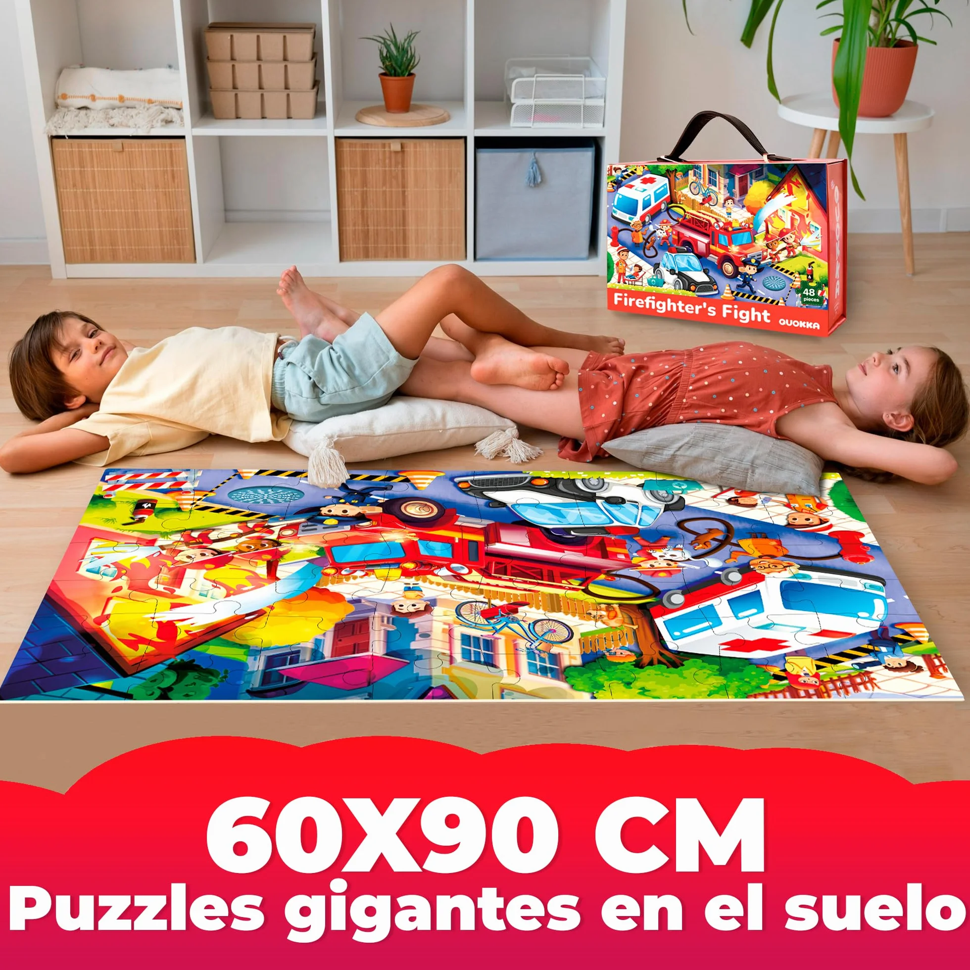 QUOKKA Puzzle Gigante Niños 3 4 5 Años - 60x90 cm 48 Piezas Puzzle XXL de Suelo Infantiles 5 6 Años - Grande Juguete Camión de Bomberos - Regalo Educativo para Niños y Niñas de 2 a 6