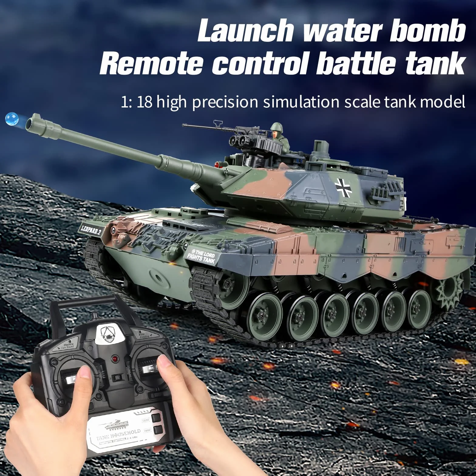 s-idee® Tanque RC S822 German Leopard Militar camuflaje verde 1:18 2.4 GHz Battle Tank con función de disparo