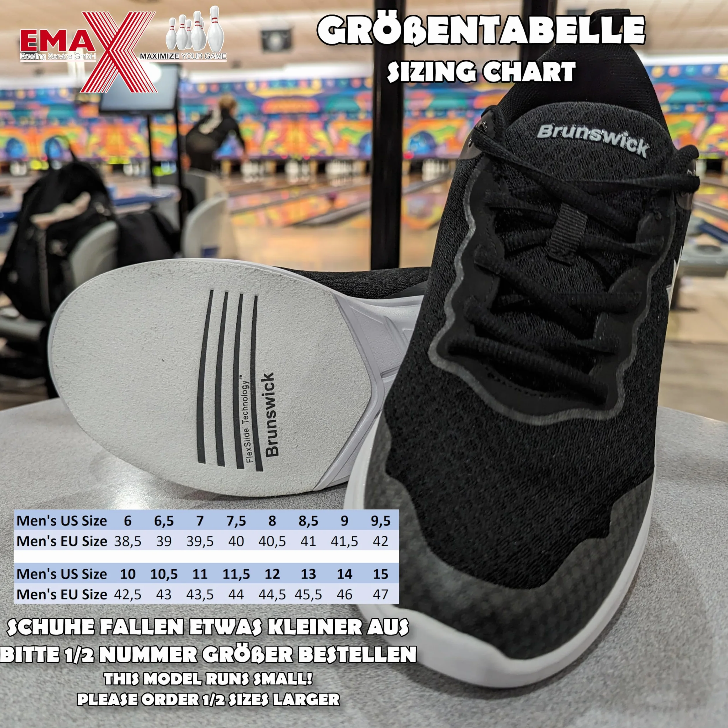 EMAX Brunswick Zapatos de bolos para hombre Tradition Black & Classic White