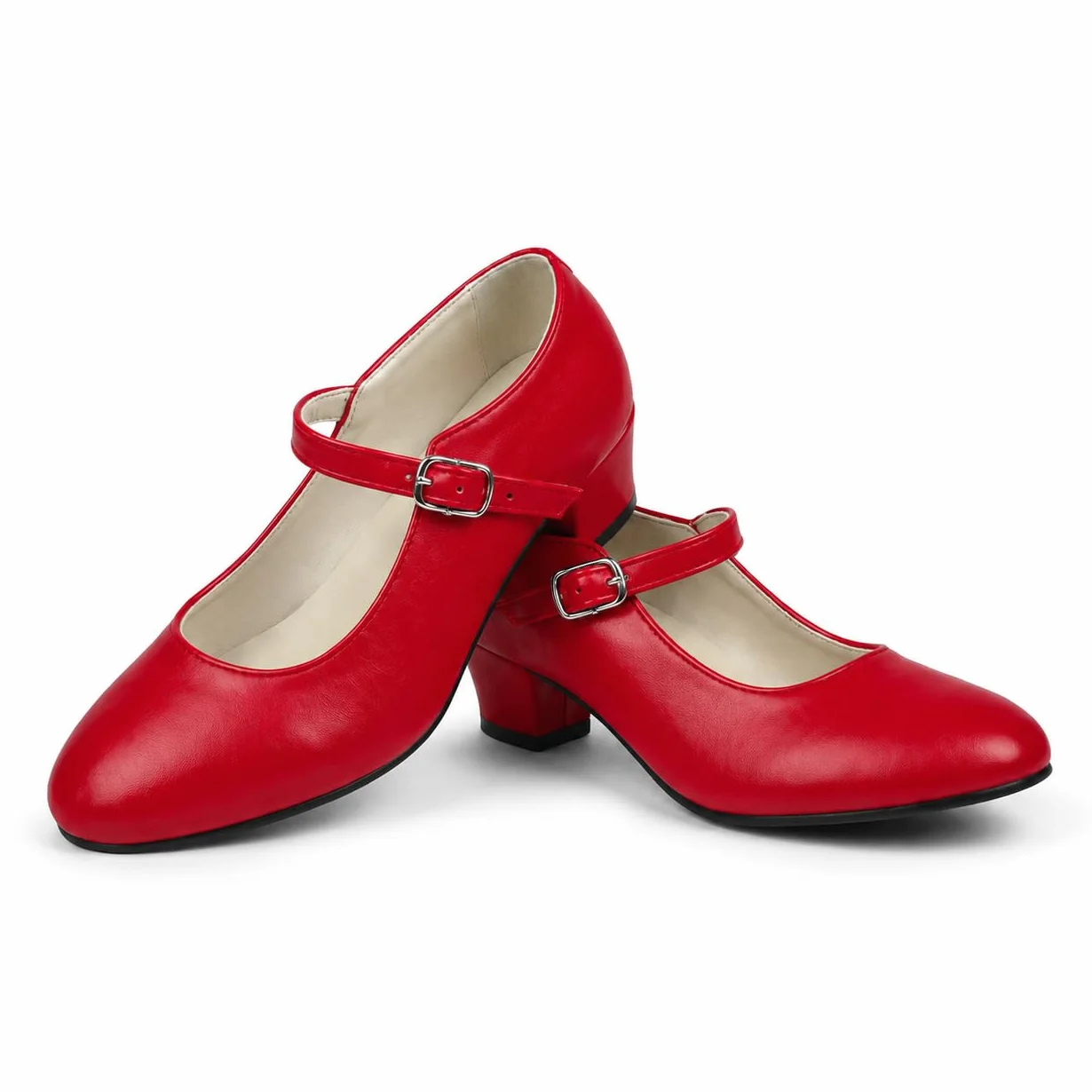 Buty Flamenco Czerwone dla Dzieci i Dorosłych Talla 24-41 Obcas Szeroki 3,5 cm